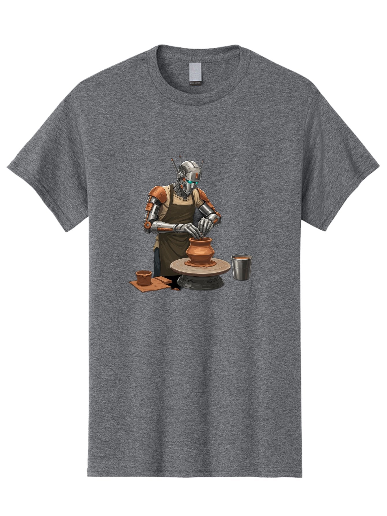 Robot-Potter Men'S Graphic Tee, 100% Cotton, Comfortable Casual Summer Wear, Machine Washable, Robot On Pottery Wheel, Clay Pot, Metal Cup, Robotic Hands, Creative Artwork, Futuristic Pottery, Artistic Creation, Mechanical Craftsmanship, Bab356 10