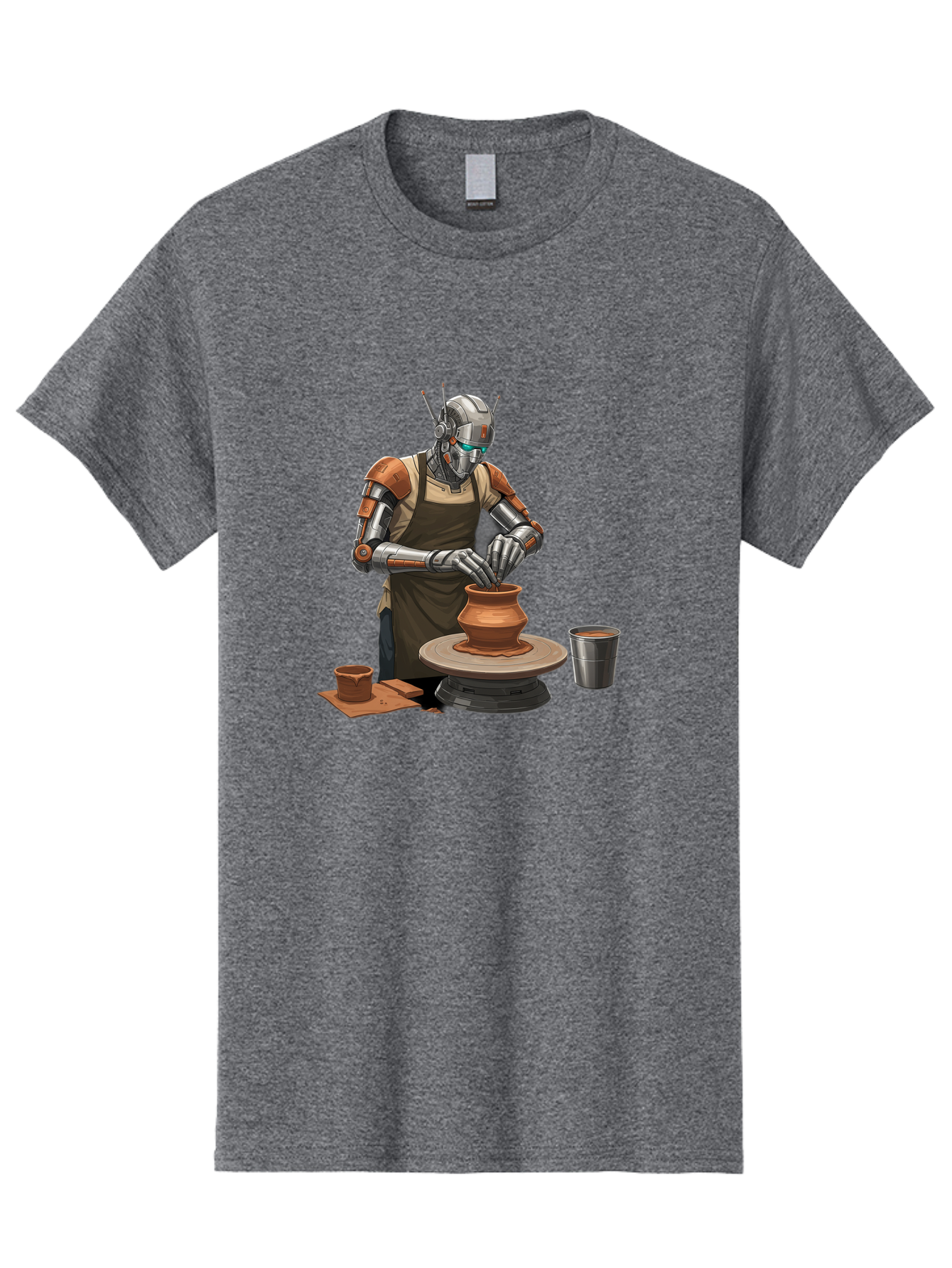 Robot-Potter Men'S Graphic Tee, 100% Cotton, Comfortable Casual Summer Wear, Machine Washable, Robot On Pottery Wheel, Clay Pot, Metal Cup, Robotic Hands, Creative Artwork, Futuristic Pottery, Artistic Creation, Mechanical Craftsmanship, Bab356 27
