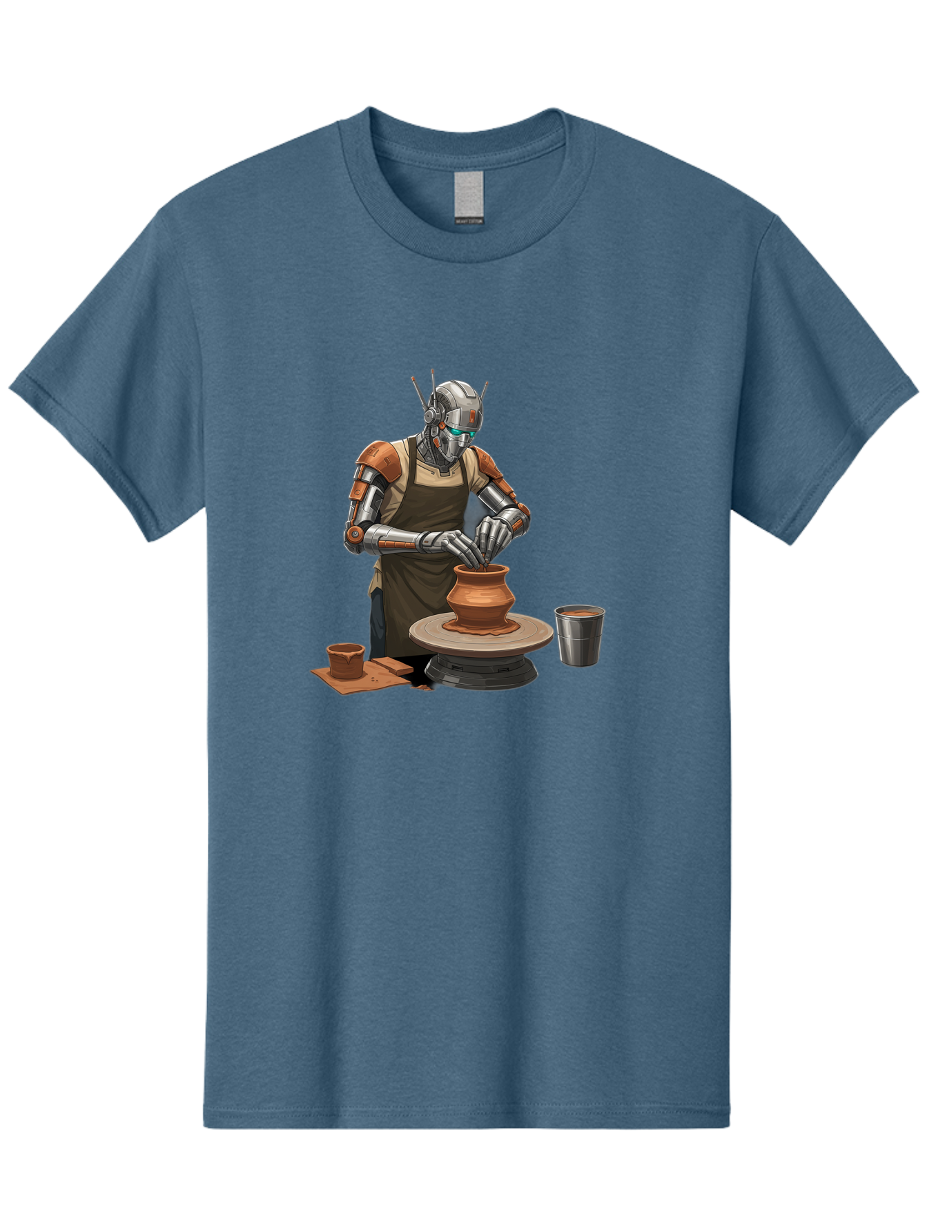 Robot-Potter Men'S Graphic Tee, 100% Cotton, Comfortable Casual Summer Wear, Machine Washable, Robot On Pottery Wheel, Clay Pot, Metal Cup, Robotic Hands, Creative Artwork, Futuristic Pottery, Artistic Creation, Mechanical Craftsmanship, Bab356 21