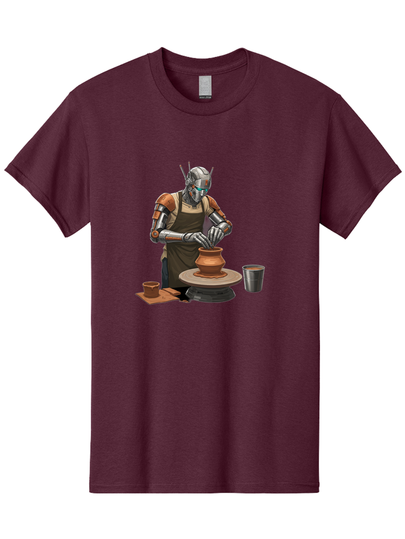 Robot-Potter Men'S Graphic Tee, 100% Cotton, Comfortable Casual Summer Wear, Machine Washable, Robot On Pottery Wheel, Clay Pot, Metal Cup, Robotic Hands, Creative Artwork, Futuristic Pottery, Artistic Creation, Mechanical Craftsmanship, Bab356 17