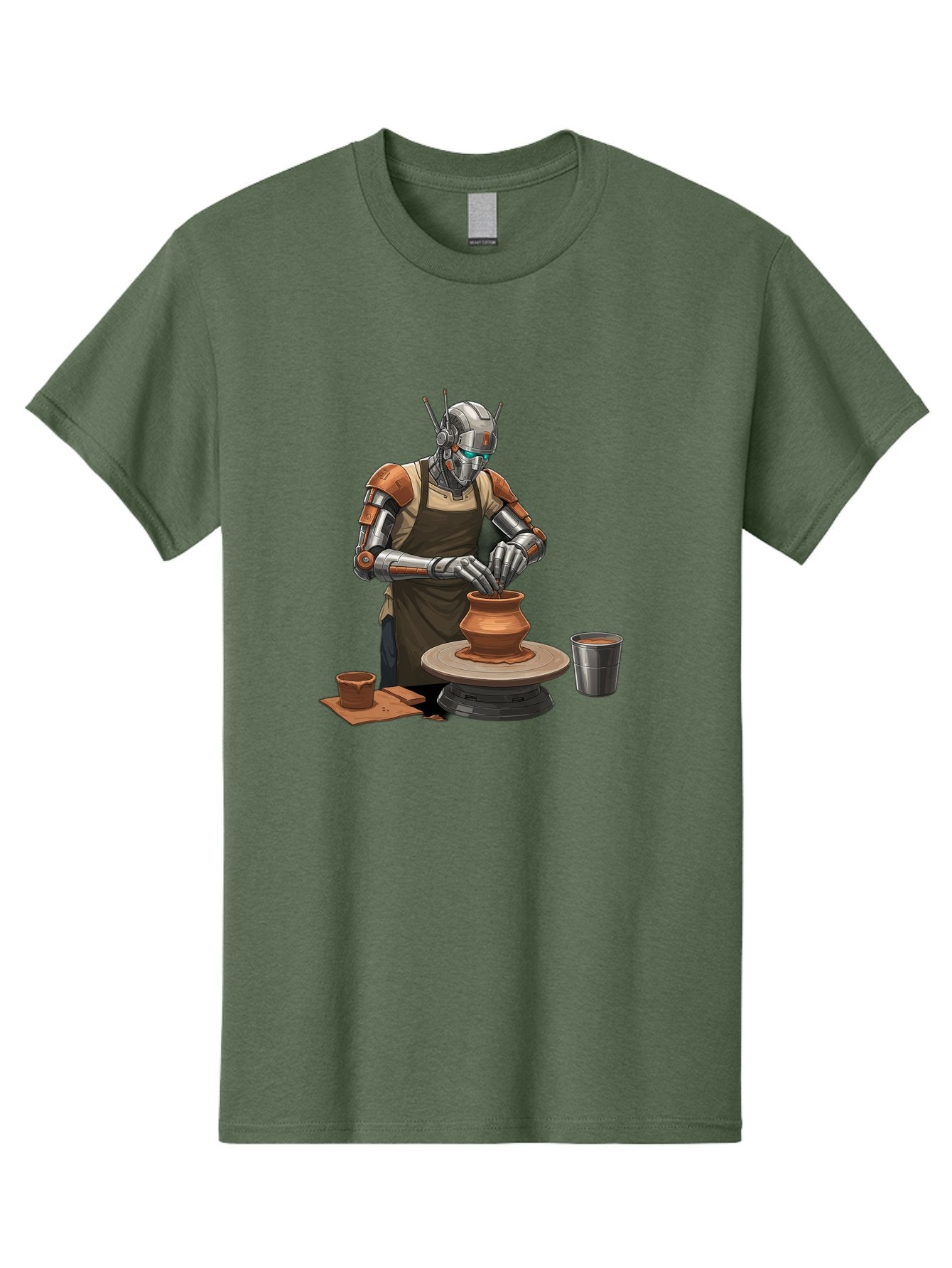 Robot-Potter Men'S Graphic Tee, 100% Cotton, Comfortable Casual Summer Wear, Machine Washable, Robot On Pottery Wheel, Clay Pot, Metal Cup, Robotic Hands, Creative Artwork, Futuristic Pottery, Artistic Creation, Mechanical Craftsmanship, Bab356 7