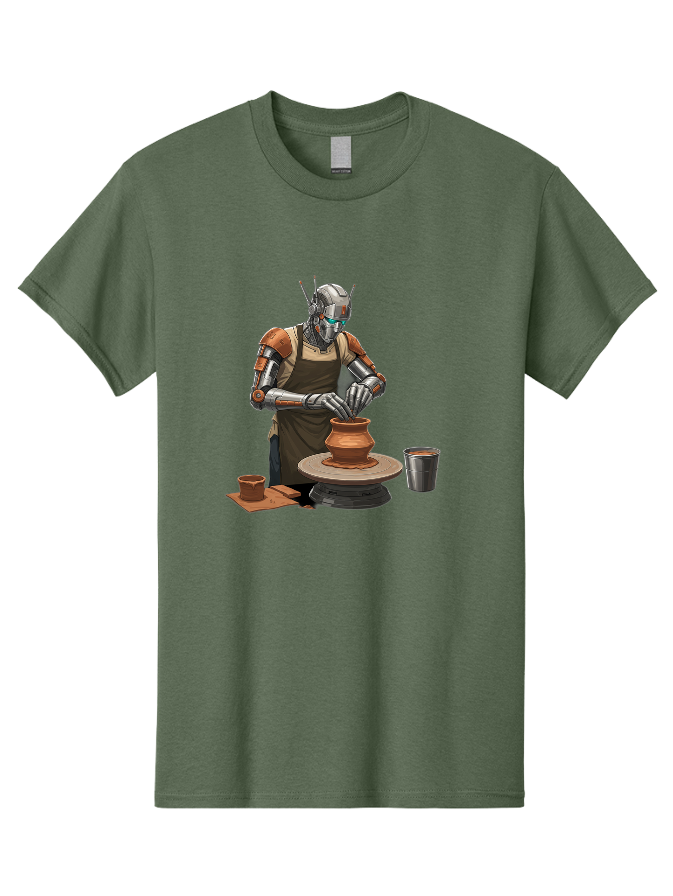 Robot-Potter Men'S Graphic Tee, 100% Cotton, Comfortable Casual Summer Wear, Machine Washable, Robot On Pottery Wheel, Clay Pot, Metal Cup, Robotic Hands, Creative Artwork, Futuristic Pottery, Artistic Creation, Mechanical Craftsmanship, Bab356 25