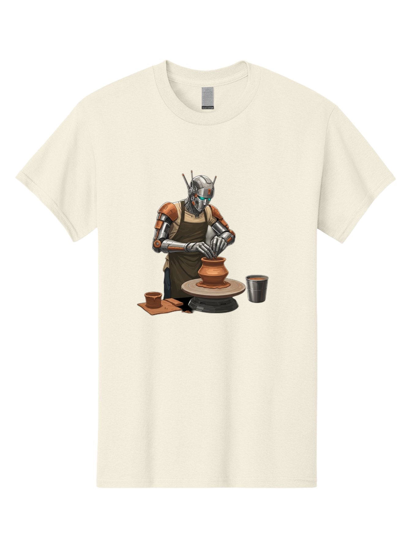 Robot-Potter Men'S Graphic Tee, 100% Cotton, Comfortable Casual Summer Wear, Machine Washable, Robot On Pottery Wheel, Clay Pot, Metal Cup, Robotic Hands, Creative Artwork, Futuristic Pottery, Artistic Creation, Mechanical Craftsmanship, Bab356 8
