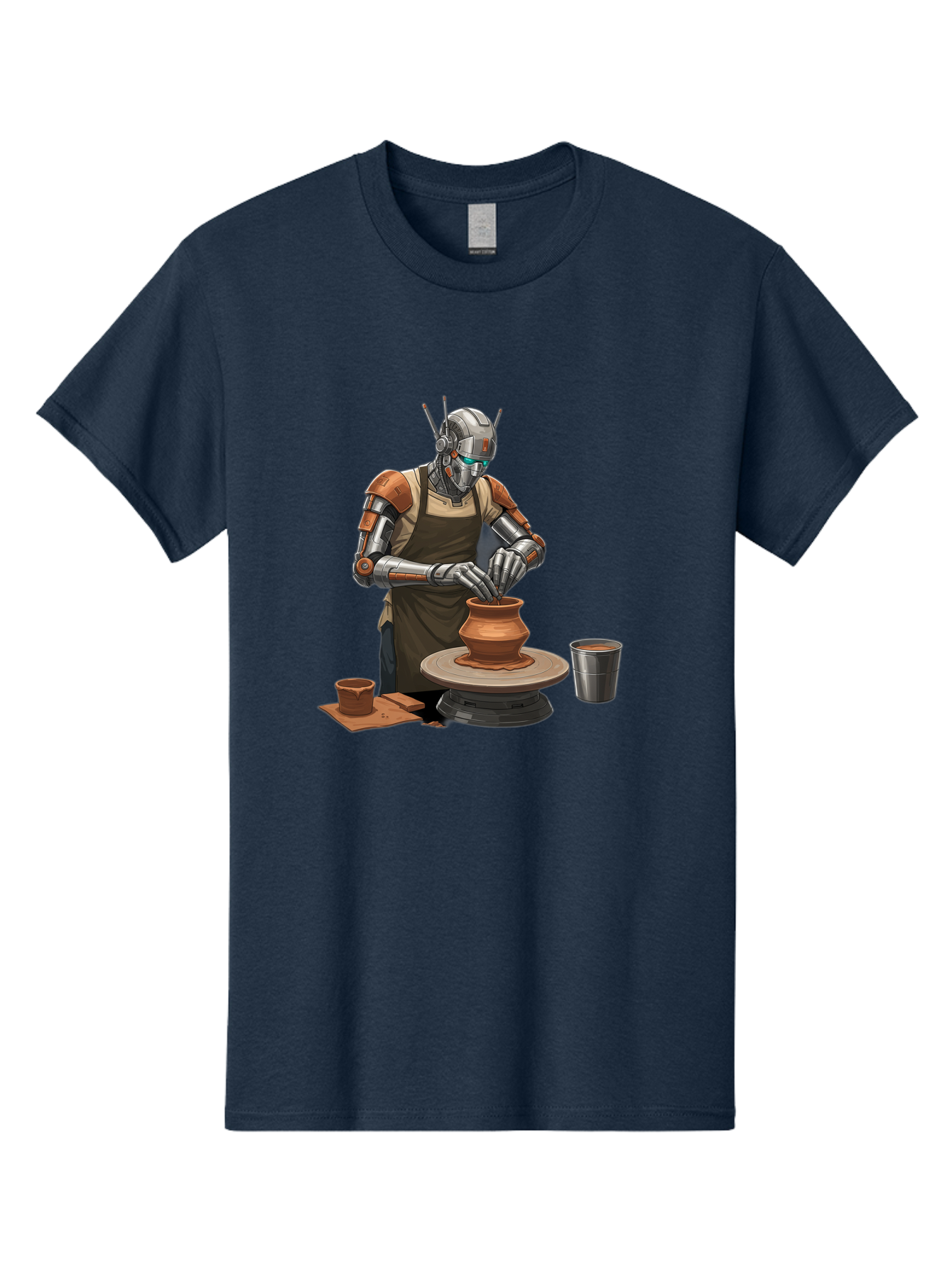 Robot-Potter Men'S Graphic Tee, 100% Cotton, Comfortable Casual Summer Wear, Machine Washable, Robot On Pottery Wheel, Clay Pot, Metal Cup, Robotic Hands, Creative Artwork, Futuristic Pottery, Artistic Creation, Mechanical Craftsmanship, Bab356 9