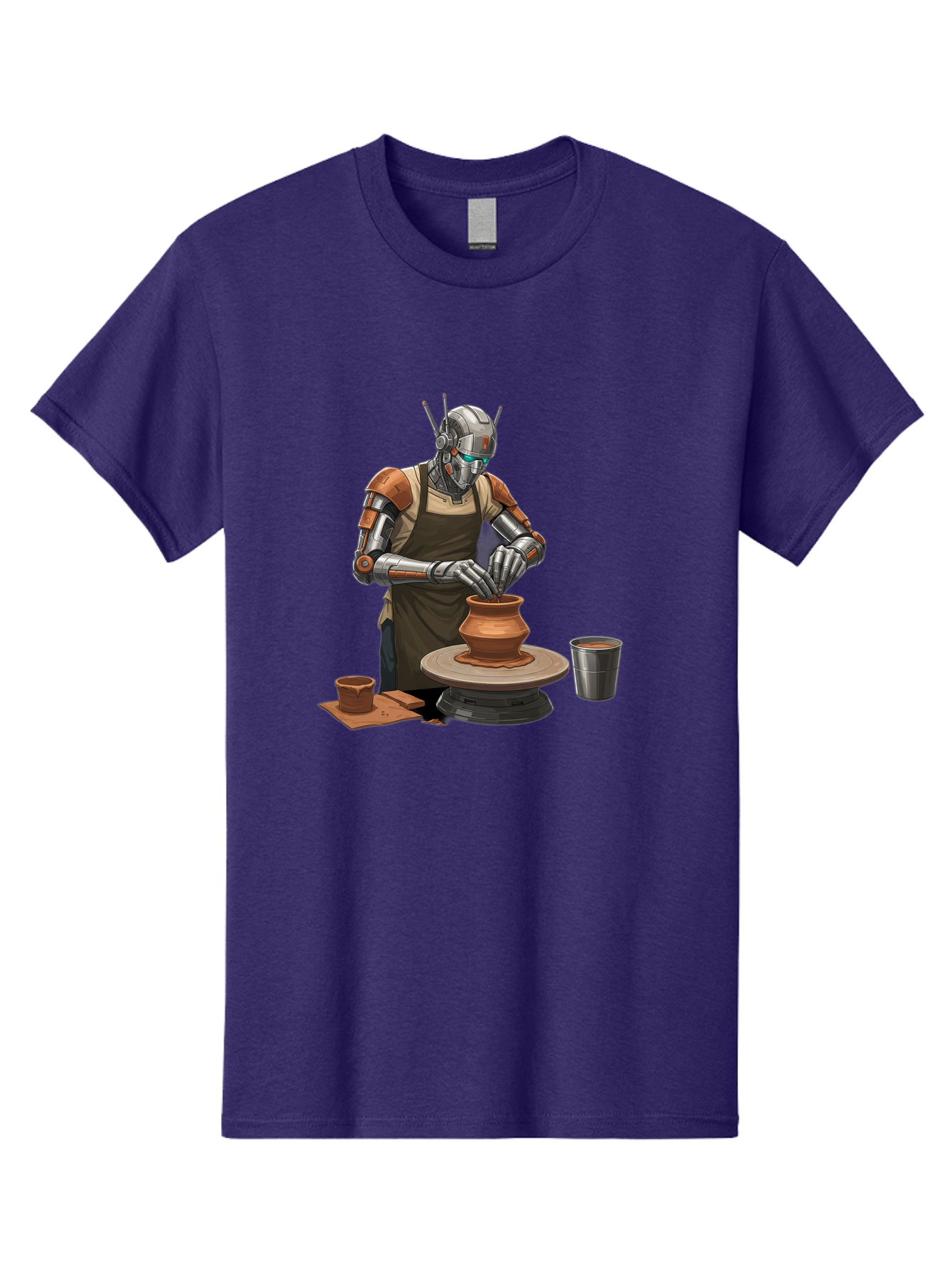 Robot-Potter Men'S Graphic Tee, 100% Cotton, Comfortable Casual Summer Wear, Machine Washable, Robot On Pottery Wheel, Clay Pot, Metal Cup, Robotic Hands, Creative Artwork, Futuristic Pottery, Artistic Creation, Mechanical Craftsmanship, Bab356 3
