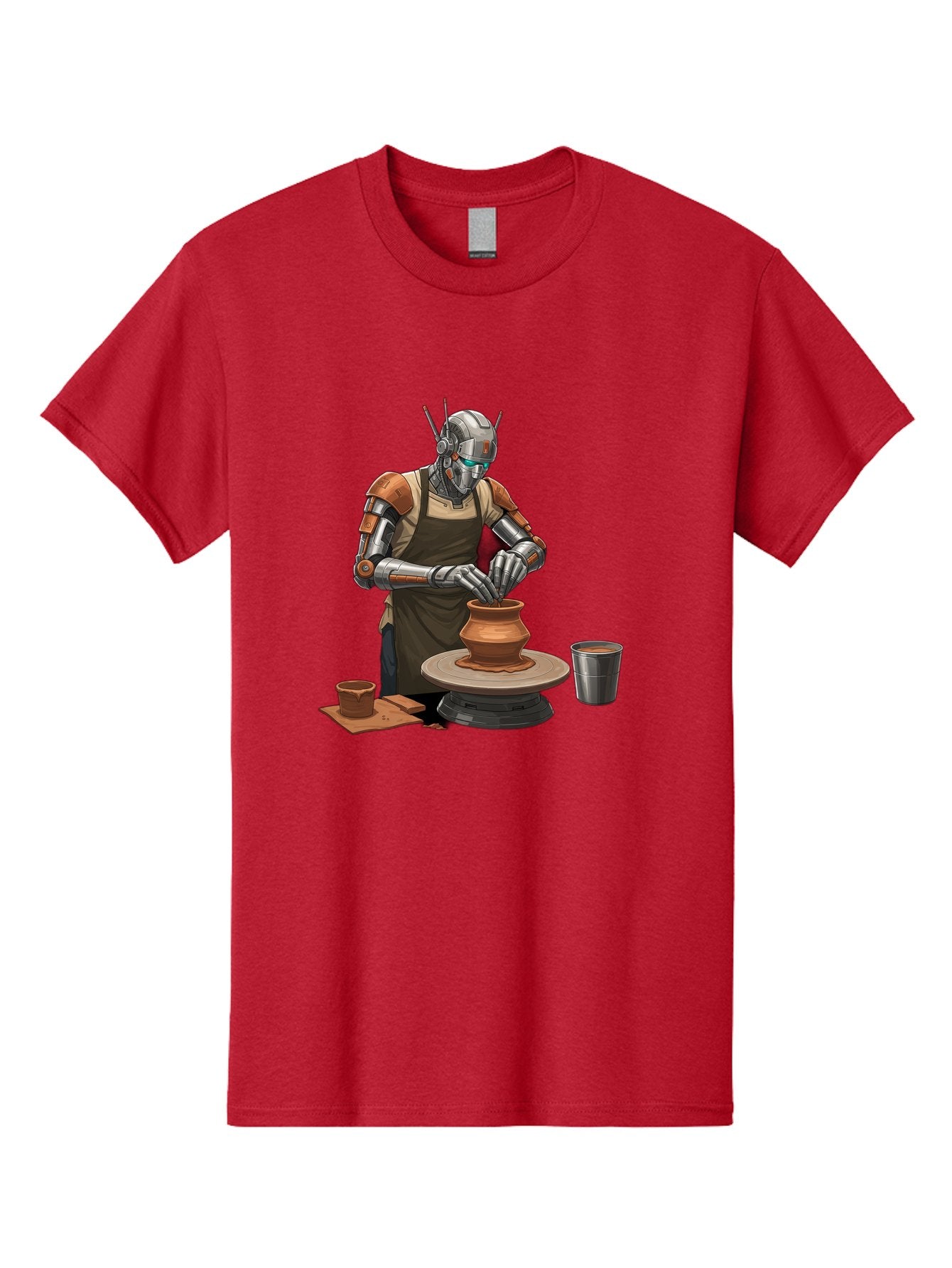 Robot-Potter Men'S Graphic Tee, 100% Cotton, Comfortable Casual Summer Wear, Machine Washable, Robot On Pottery Wheel, Clay Pot, Metal Cup, Robotic Hands, Creative Artwork, Futuristic Pottery, Artistic Creation, Mechanical Craftsmanship, Bab356 6