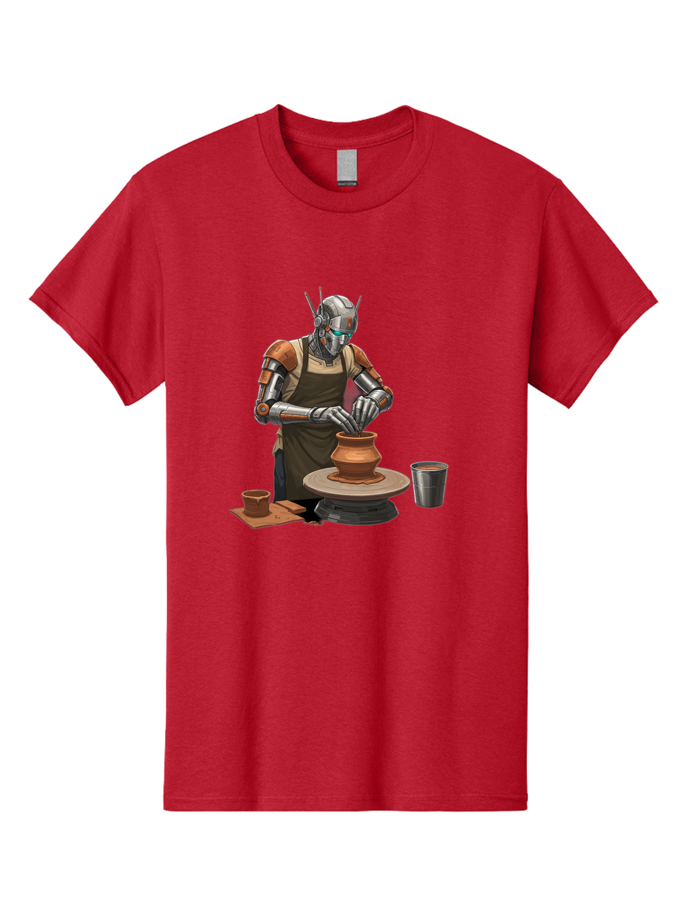 Robot-Potter Men'S Graphic Tee, 100% Cotton, Comfortable Casual Summer Wear, Machine Washable, Robot On Pottery Wheel, Clay Pot, Metal Cup, Robotic Hands, Creative Artwork, Futuristic Pottery, Artistic Creation, Mechanical Craftsmanship, Bab356 13