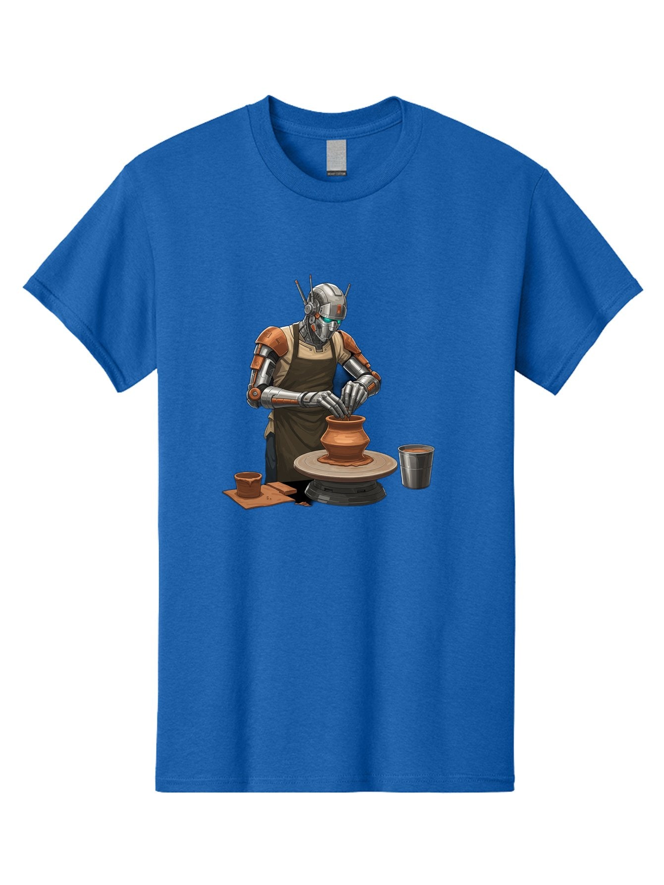 Robot-Potter Men'S Graphic Tee, 100% Cotton, Comfortable Casual Summer Wear, Machine Washable, Robot On Pottery Wheel, Clay Pot, Metal Cup, Robotic Hands, Creative Artwork, Futuristic Pottery, Artistic Creation, Mechanical Craftsmanship, Bab356 12