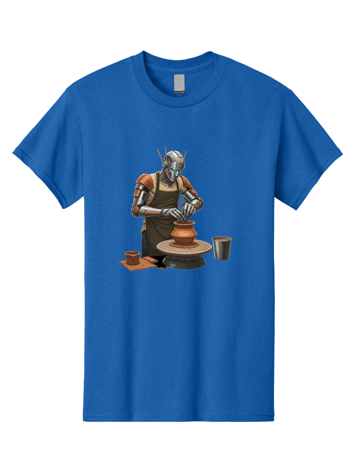 Robot-Potter Men'S Graphic Tee, 100% Cotton, Comfortable Casual Summer Wear, Machine Washable, Robot On Pottery Wheel, Clay Pot, Metal Cup, Robotic Hands, Creative Artwork, Futuristic Pottery, Artistic Creation, Mechanical Craftsmanship, Bab356 5