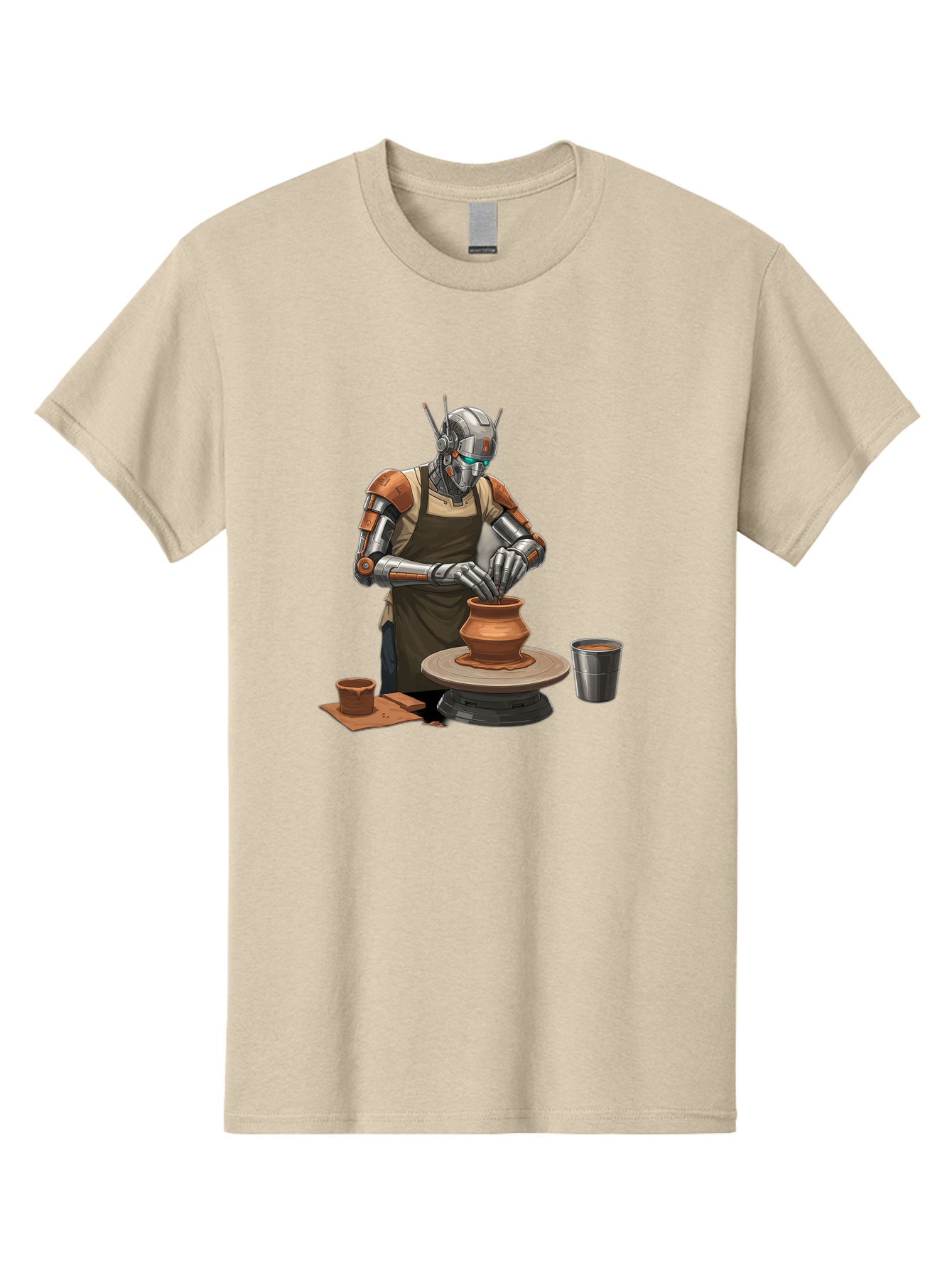 Robot-Potter Men'S Graphic Tee, 100% Cotton, Comfortable Casual Summer Wear, Machine Washable, Robot On Pottery Wheel, Clay Pot, Metal Cup, Robotic Hands, Creative Artwork, Futuristic Pottery, Artistic Creation, Mechanical Craftsmanship, Bab356 29