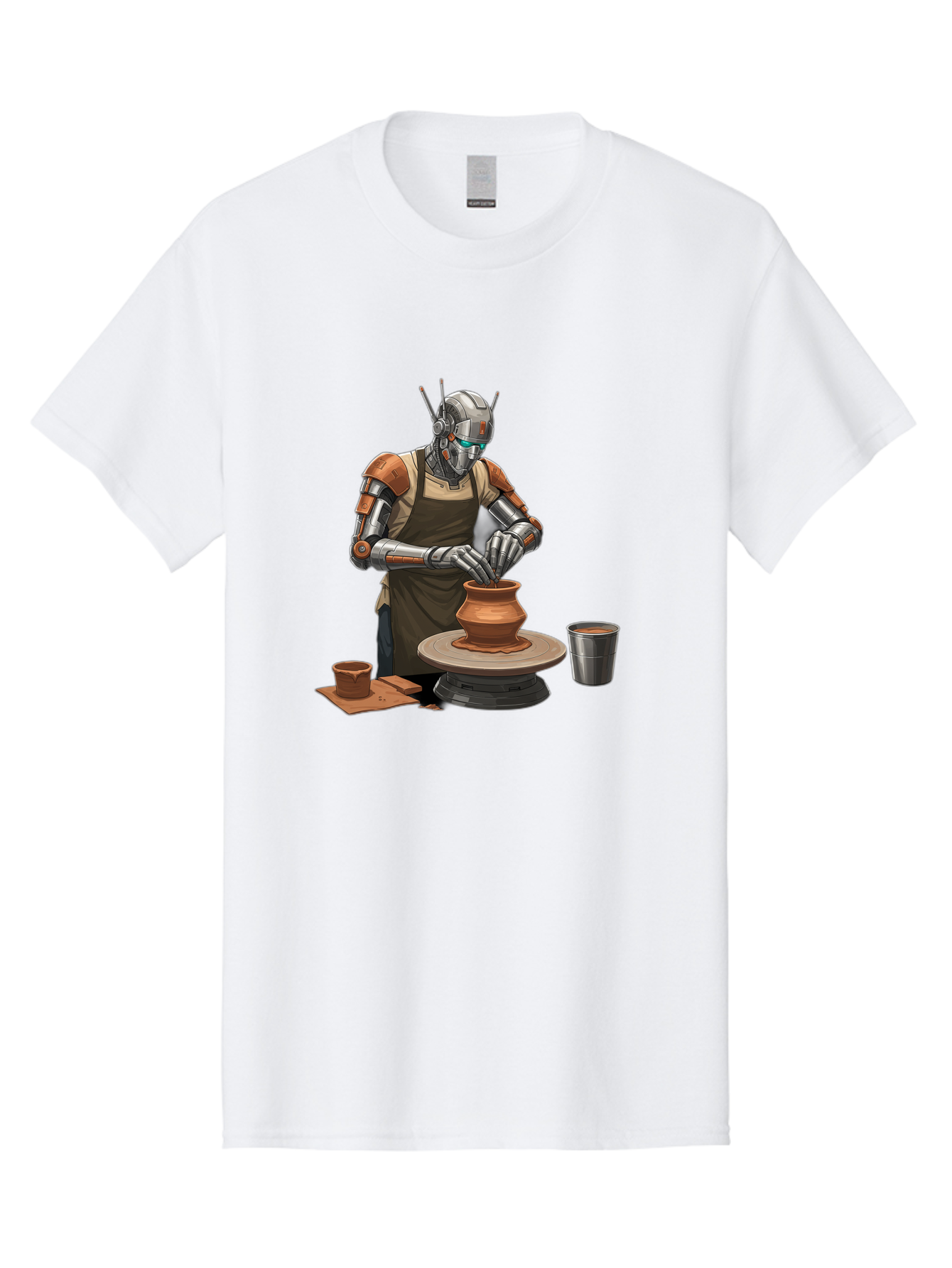 Robot-Potter Men'S Graphic Tee, 100% Cotton, Comfortable Casual Summer Wear, Machine Washable, Robot On Pottery Wheel, Clay Pot, Metal Cup, Robotic Hands, Creative Artwork, Futuristic Pottery, Artistic Creation, Mechanical Craftsmanship, Bab356 19