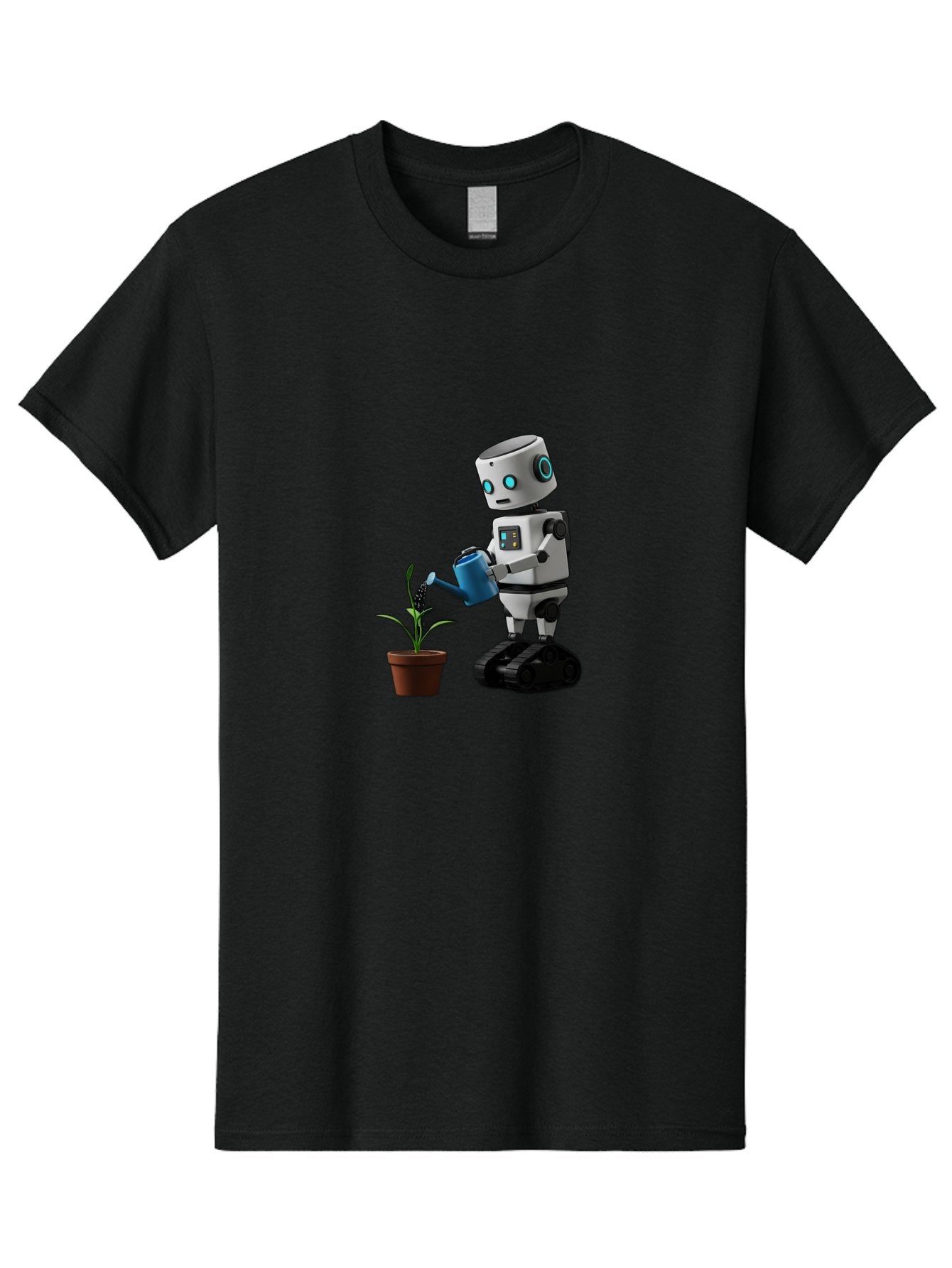 Robot-Watering-Plant Men'S Graphic Tee, 100% Cotton, Comfortable Casual Summer Wear, Machine Washable, Robot Watering Plant, Futuristic Gardening, Artificial Intelligence, Robotic Care, Potted Plant, Blue Watering Can, Robotic Technology, Bab357 15