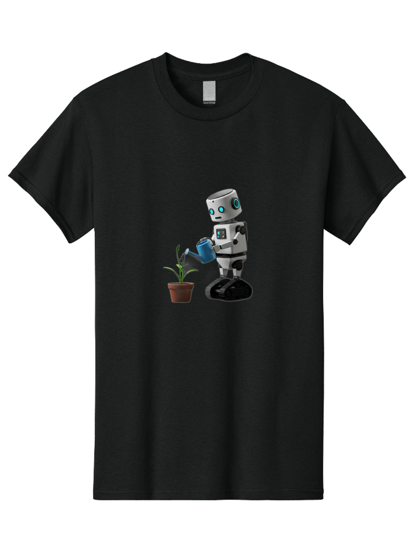 Robot-Watering-Plant Men'S Graphic Tee, 100% Cotton, Comfortable Casual Summer Wear, Machine Washable, Robot Watering Plant, Futuristic Gardening, Artificial Intelligence, Robotic Care, Potted Plant, Blue Watering Can, Robotic Technology, Bab357