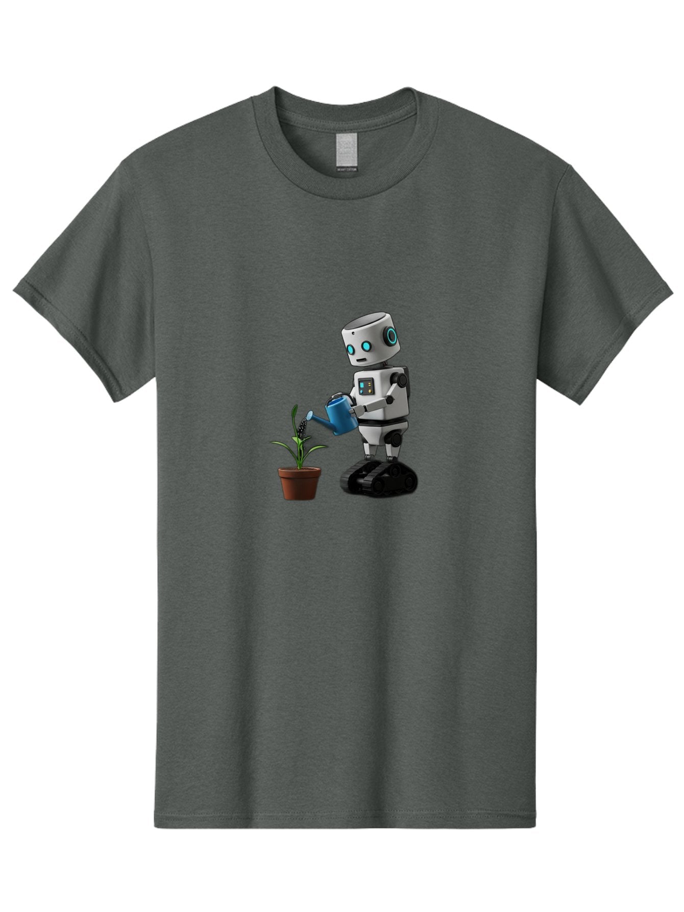 Robot-Watering-Plant Men'S Graphic Tee, 100% Cotton, Comfortable Casual Summer Wear, Machine Washable, Robot Watering Plant, Futuristic Gardening, Artificial Intelligence, Robotic Care, Potted Plant, Blue Watering Can, Robotic Technology, Bab357 6