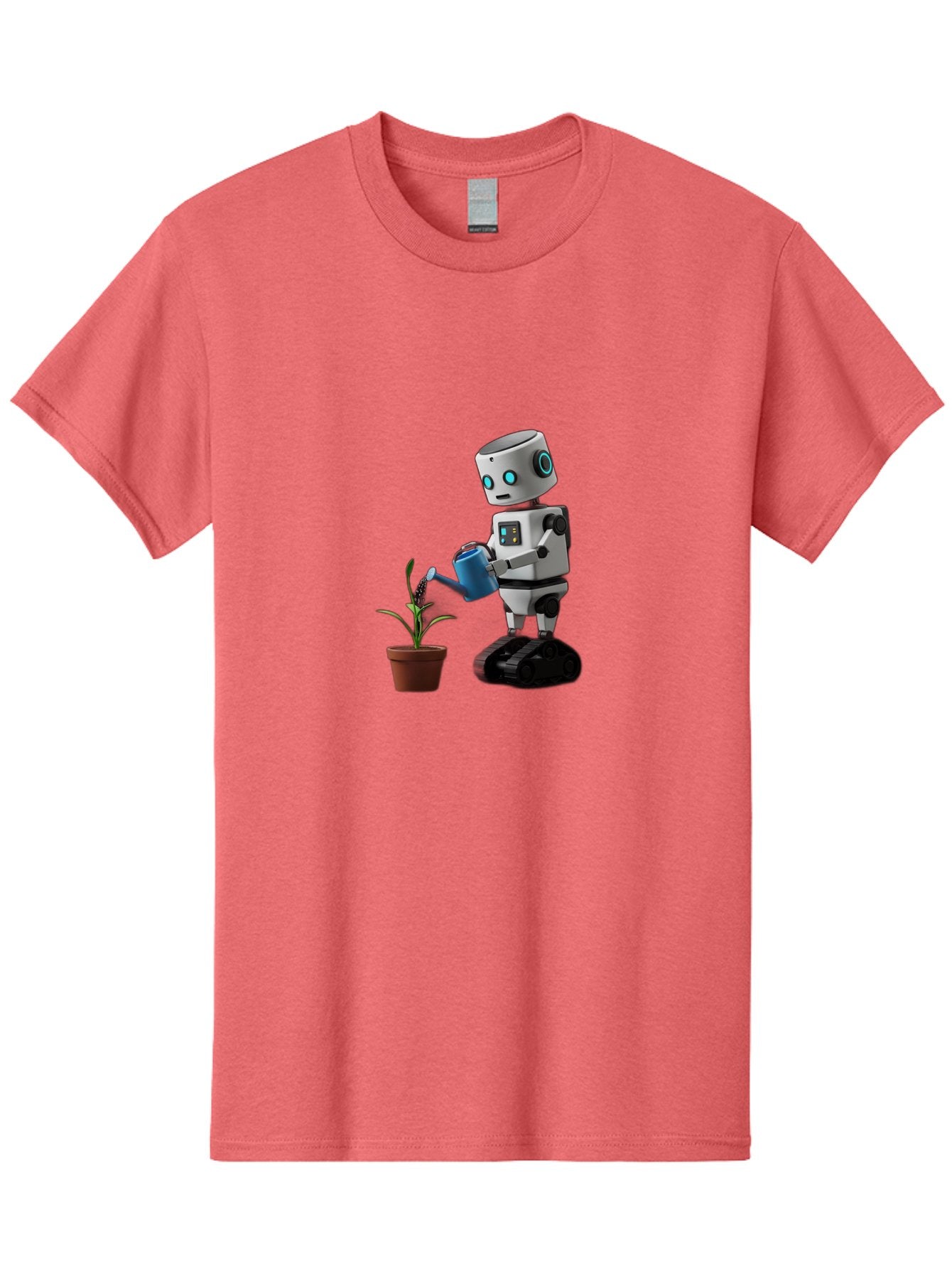 Robot-Watering-Plant Men'S Graphic Tee, 100% Cotton, Comfortable Casual Summer Wear, Machine Washable, Robot Watering Plant, Futuristic Gardening, Artificial Intelligence, Robotic Care, Potted Plant, Blue Watering Can, Robotic Technology, Bab357 4