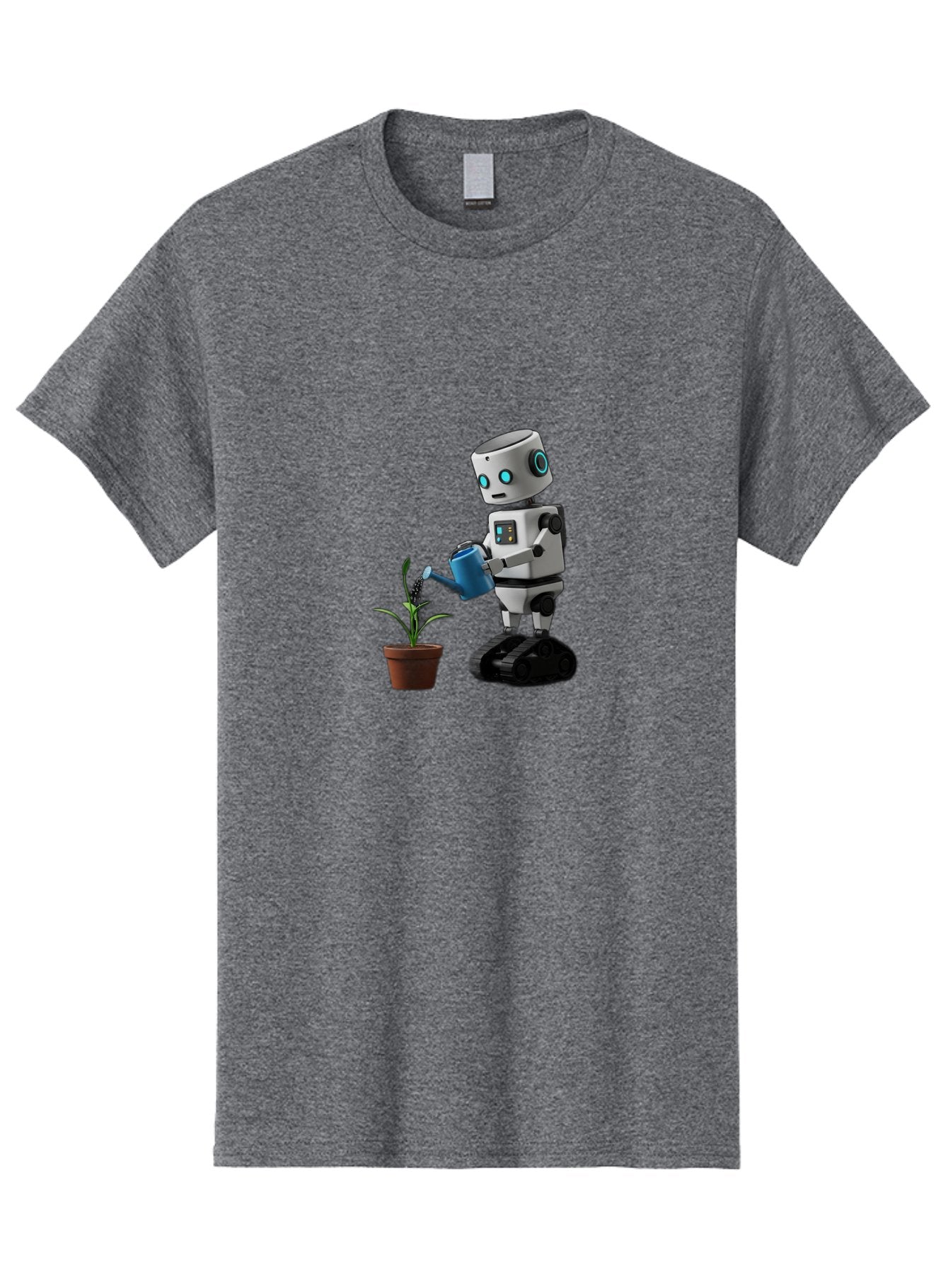 Robot-Watering-Plant Men'S Graphic Tee, 100% Cotton, Comfortable Casual Summer Wear, Machine Washable, Robot Watering Plant, Futuristic Gardening, Artificial Intelligence, Robotic Care, Potted Plant, Blue Watering Can, Robotic Technology, Bab357 11