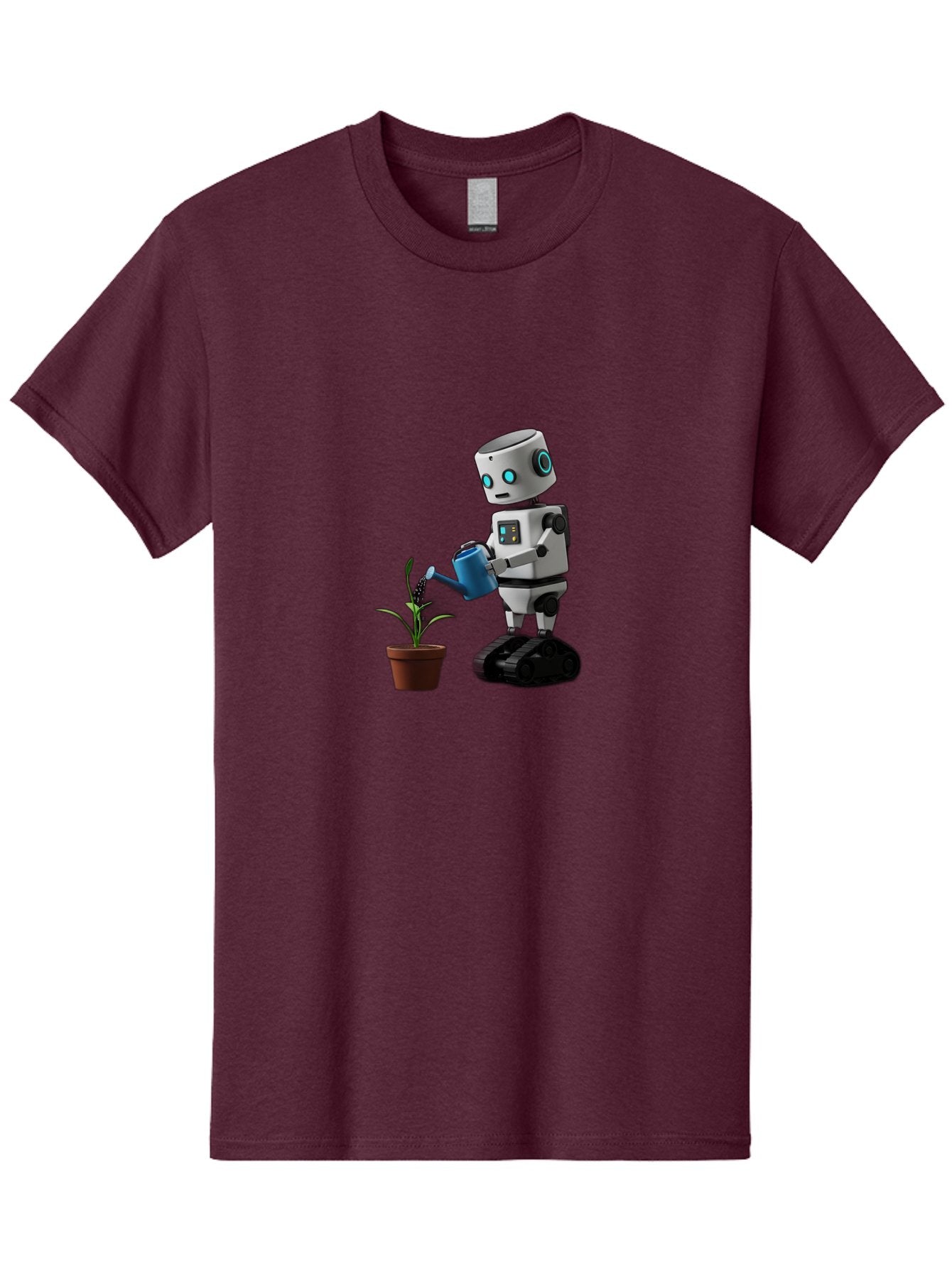 Robot-Watering-Plant Men'S Graphic Tee, 100% Cotton, Comfortable Casual Summer Wear, Machine Washable, Robot Watering Plant, Futuristic Gardening, Artificial Intelligence, Robotic Care, Potted Plant, Blue Watering Can, Robotic Technology, Bab357 8