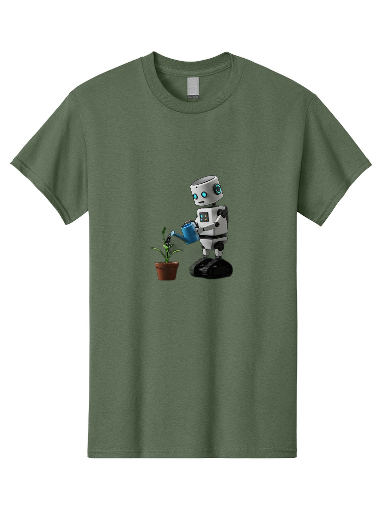 Robot-Watering-Plant Men'S Graphic Tee, 100% Cotton, Comfortable Casual Summer Wear, Machine Washable, Robot Watering Plant, Futuristic Gardening, Artificial Intelligence, Robotic Care, Potted Plant, Blue Watering Can, Robotic Technology, Bab357 9
