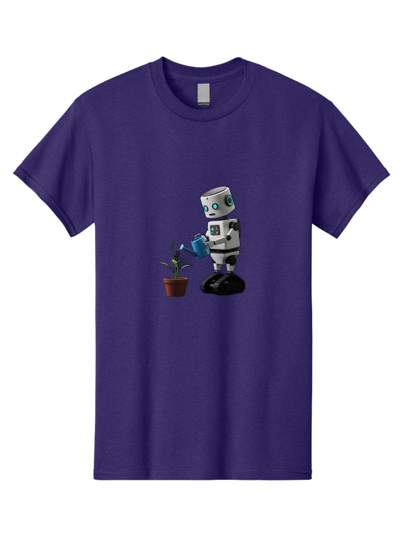 Robot-Watering-Plant Men'S Graphic Tee, 100% Cotton, Comfortable Casual Summer Wear, Machine Washable, Robot Watering Plant, Futuristic Gardening, Artificial Intelligence, Robotic Care, Potted Plant, Blue Watering Can, Robotic Technology, Bab357