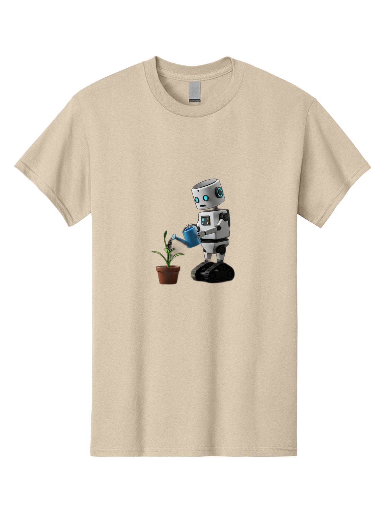 Robot-Watering-Plant Men'S Graphic Tee, 100% Cotton, Comfortable Casual Summer Wear, Machine Washable, Robot Watering Plant, Futuristic Gardening, Artificial Intelligence, Robotic Care, Potted Plant, Blue Watering Can, Robotic Technology, Bab357 12