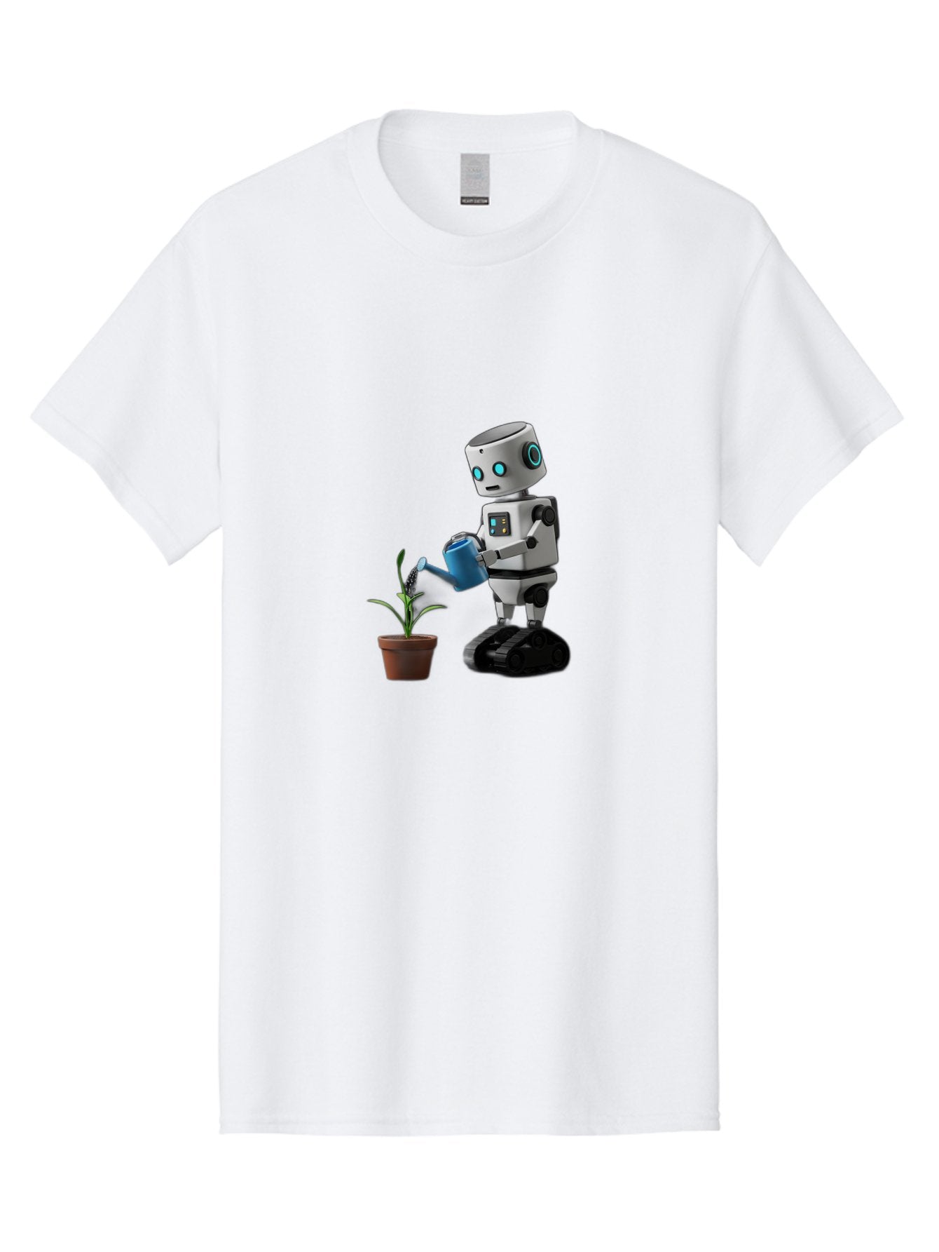 Robot-Watering-Plant Men'S Graphic Tee, 100% Cotton, Comfortable Casual Summer Wear, Machine Washable, Robot Watering Plant, Futuristic Gardening, Artificial Intelligence, Robotic Care, Potted Plant, Blue Watering Can, Robotic Technology, Bab357 3