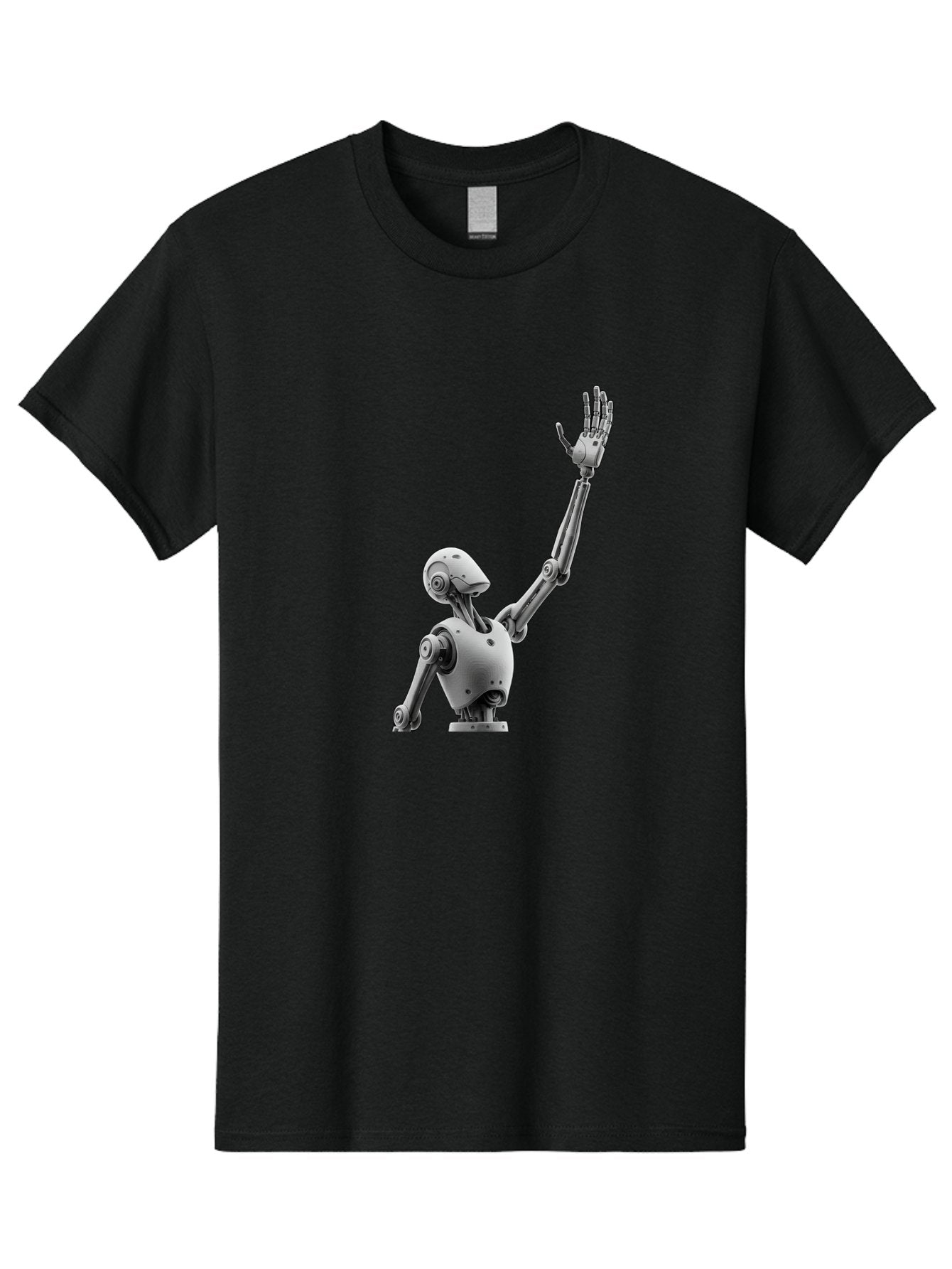 Robot-Waving Men'S Graphic Tee, 100% Cotton, Comfortable Casual Summer Wear, Machine Washable, Robot Waving Hand, Humanoid Robot, Robotic Arm, Mechanical Body, Futuristic Technology, Artificial Intelligence, Robot Greeting Bab358 7