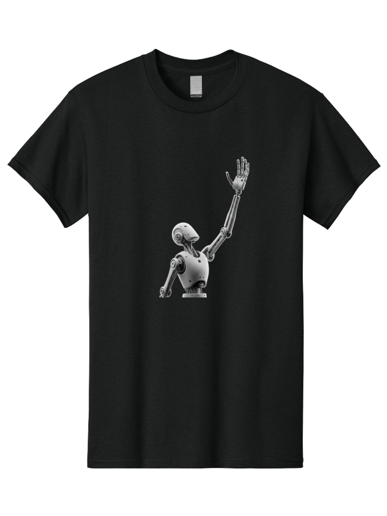 Robot-Waving Men'S Graphic Tee, 100% Cotton, Comfortable Casual Summer Wear, Machine Washable, Robot Waving Hand, Humanoid Robot, Robotic Arm, Mechanical Body, Futuristic Technology, Artificial Intelligence, Robot Greeting Bab358 25