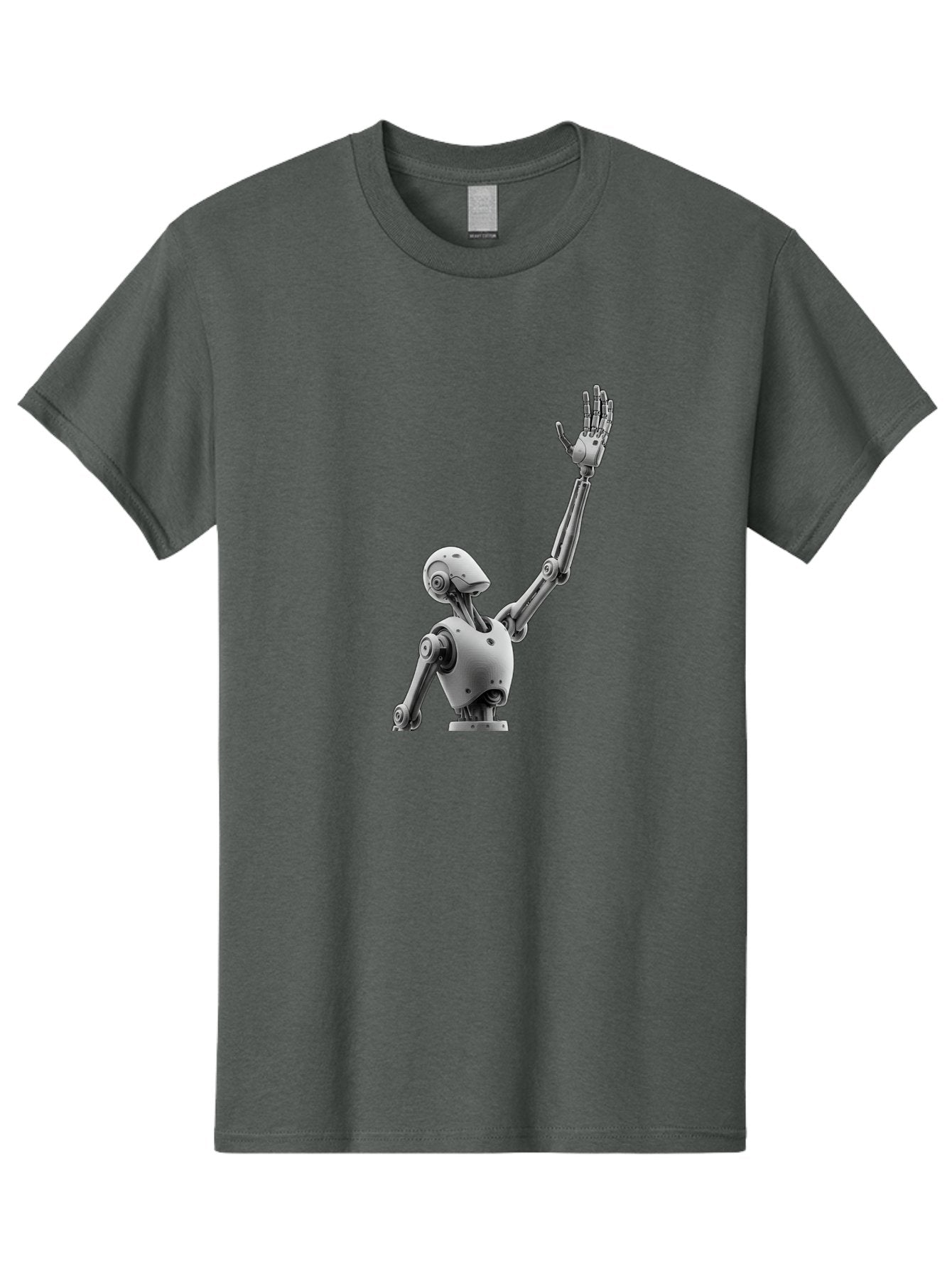 Robot-Waving Men'S Graphic Tee, 100% Cotton, Comfortable Casual Summer Wear, Machine Washable, Robot Waving Hand, Humanoid Robot, Robotic Arm, Mechanical Body, Futuristic Technology, Artificial Intelligence, Robot Greeting Bab358 10