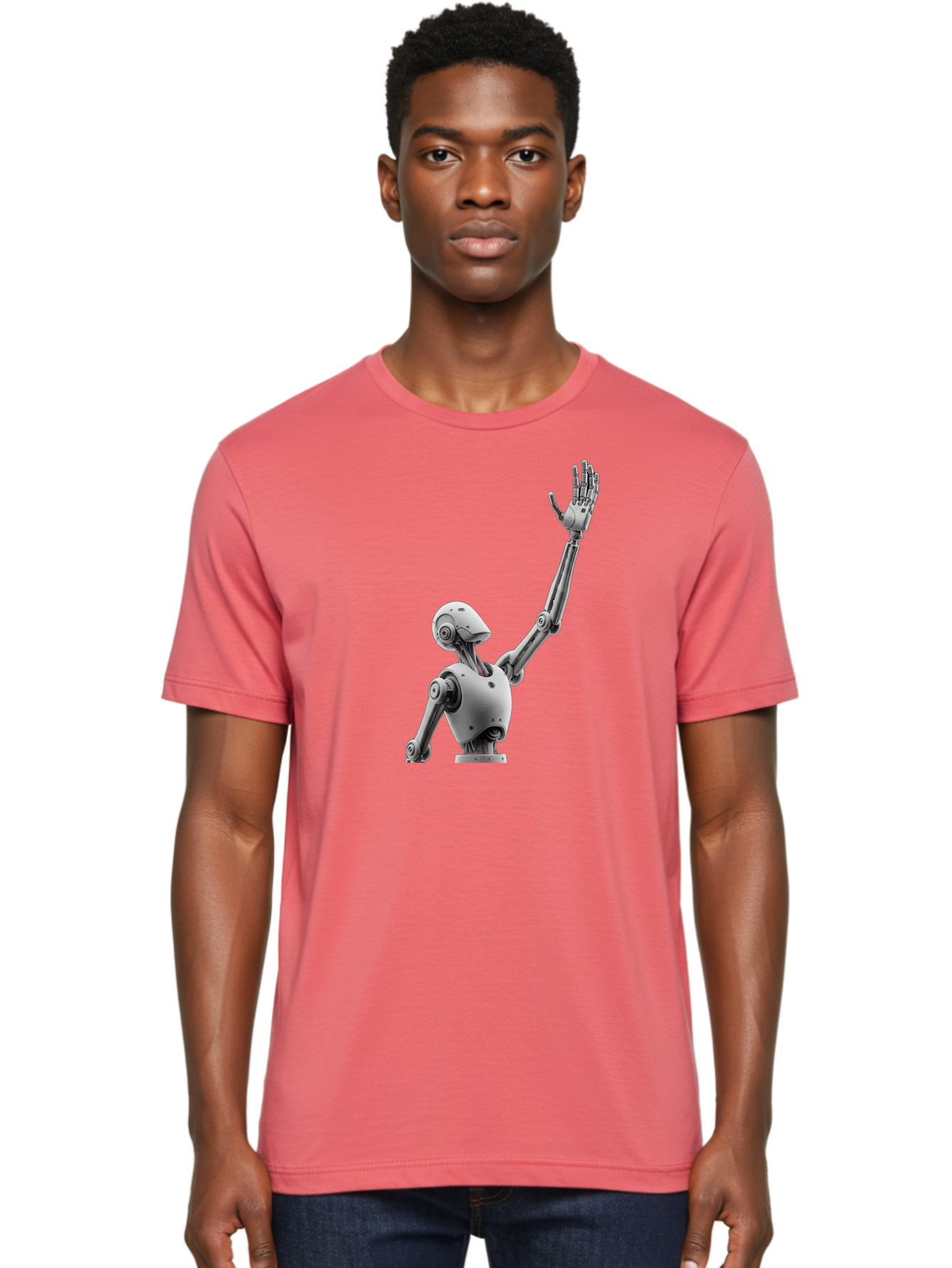 Robot-Waving Men'S Graphic Tee, 100% Cotton, Comfortable Casual Summer Wear, Machine Washable, Robot Waving Hand, Humanoid Robot, Robotic Arm, Mechanical Body, Futuristic Technology, Artificial Intelligence, Robot Greeting Bab358 12