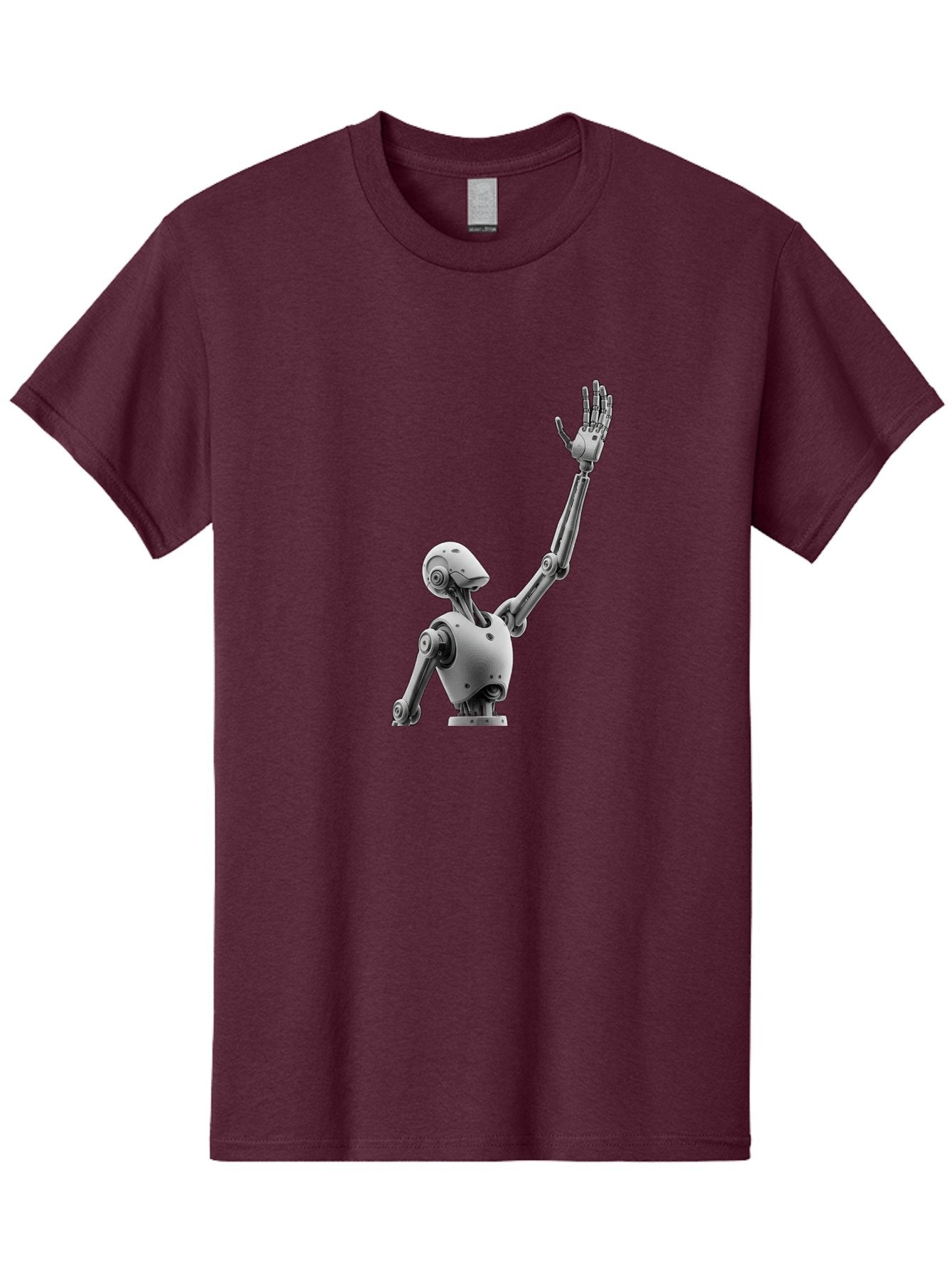 Robot-Waving Men'S Graphic Tee, 100% Cotton, Comfortable Casual Summer Wear, Machine Washable, Robot Waving Hand, Humanoid Robot, Robotic Arm, Mechanical Body, Futuristic Technology, Artificial Intelligence, Robot Greeting Bab358 15