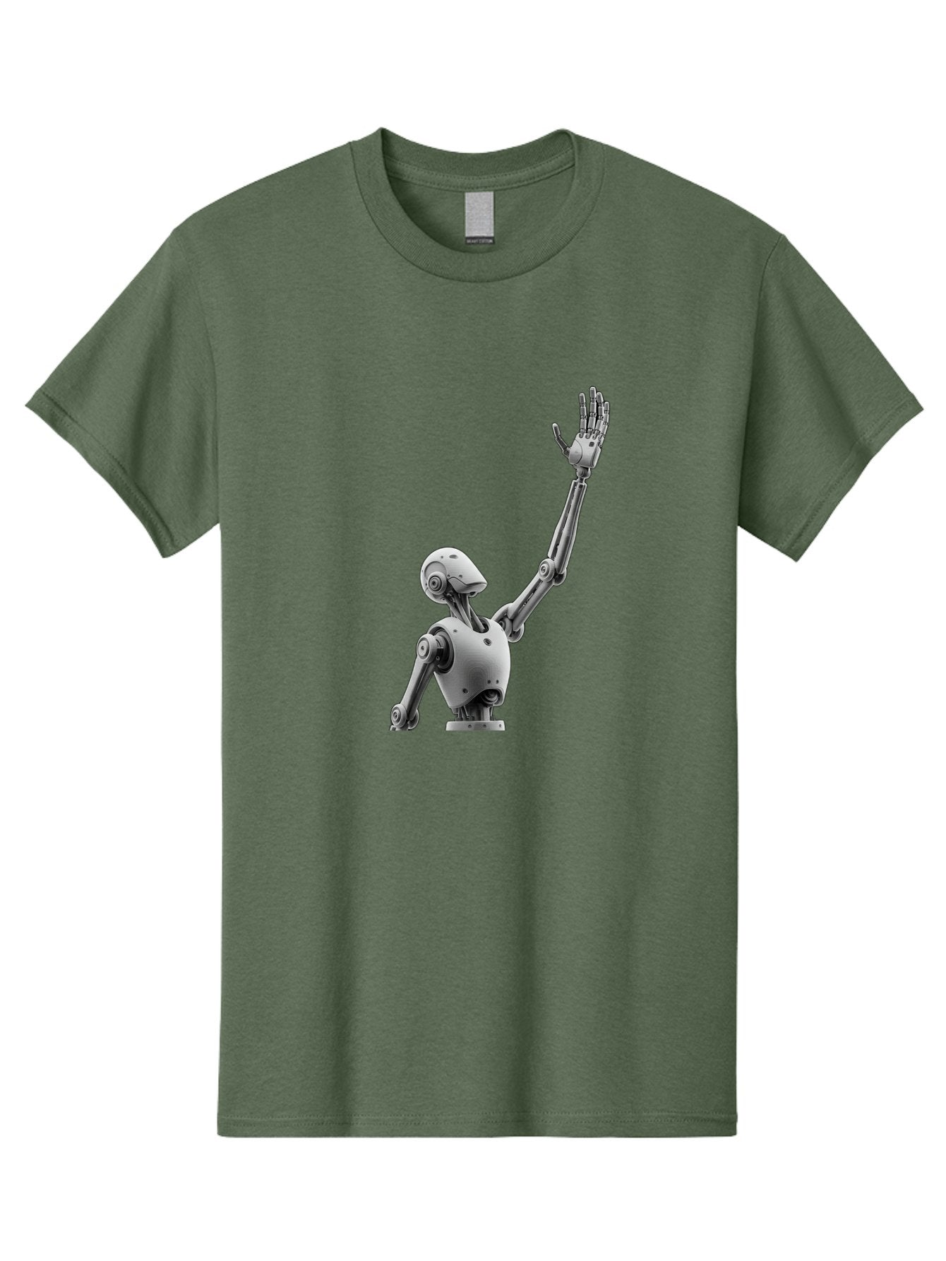 Robot-Waving Men'S Graphic Tee, 100% Cotton, Comfortable Casual Summer Wear, Machine Washable, Robot Waving Hand, Humanoid Robot, Robotic Arm, Mechanical Body, Futuristic Technology, Artificial Intelligence, Robot Greeting Bab358