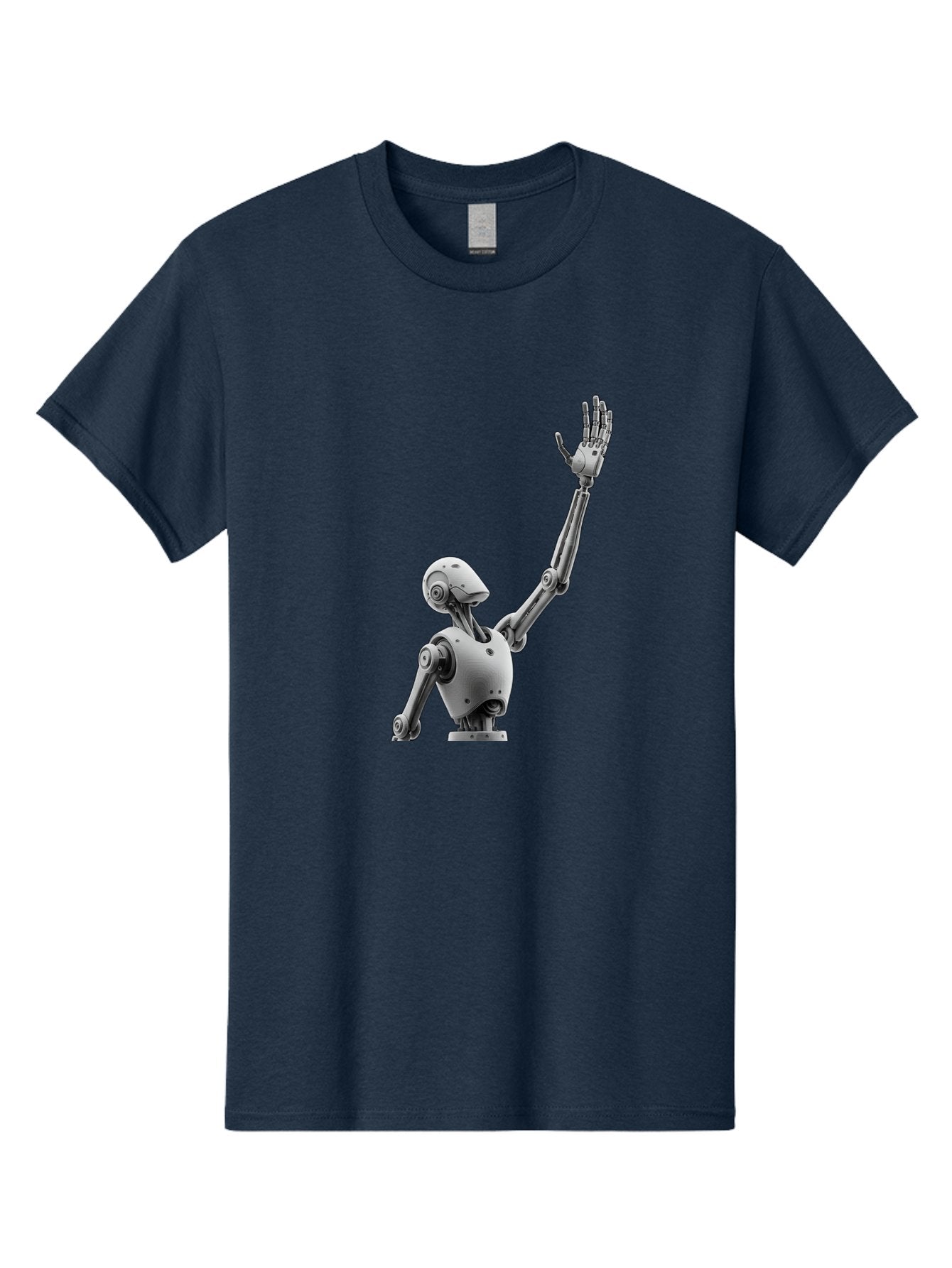 Robot-Waving Men'S Graphic Tee, 100% Cotton, Comfortable Casual Summer Wear, Machine Washable, Robot Waving Hand, Humanoid Robot, Robotic Arm, Mechanical Body, Futuristic Technology, Artificial Intelligence, Robot Greeting Bab358 5