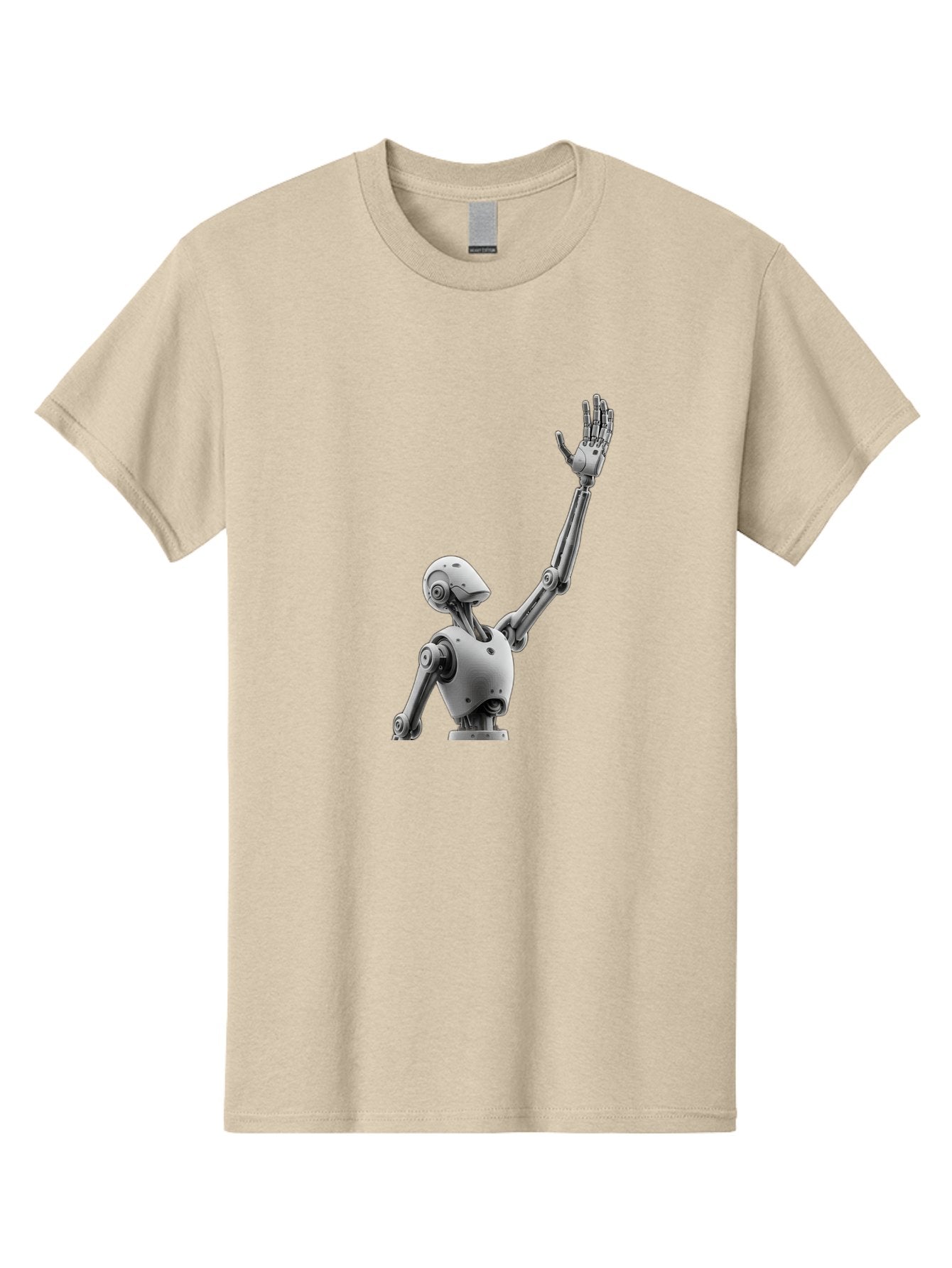 Robot-Waving Men'S Graphic Tee, 100% Cotton, Comfortable Casual Summer Wear, Machine Washable, Robot Waving Hand, Humanoid Robot, Robotic Arm, Mechanical Body, Futuristic Technology, Artificial Intelligence, Robot Greeting Bab358 4