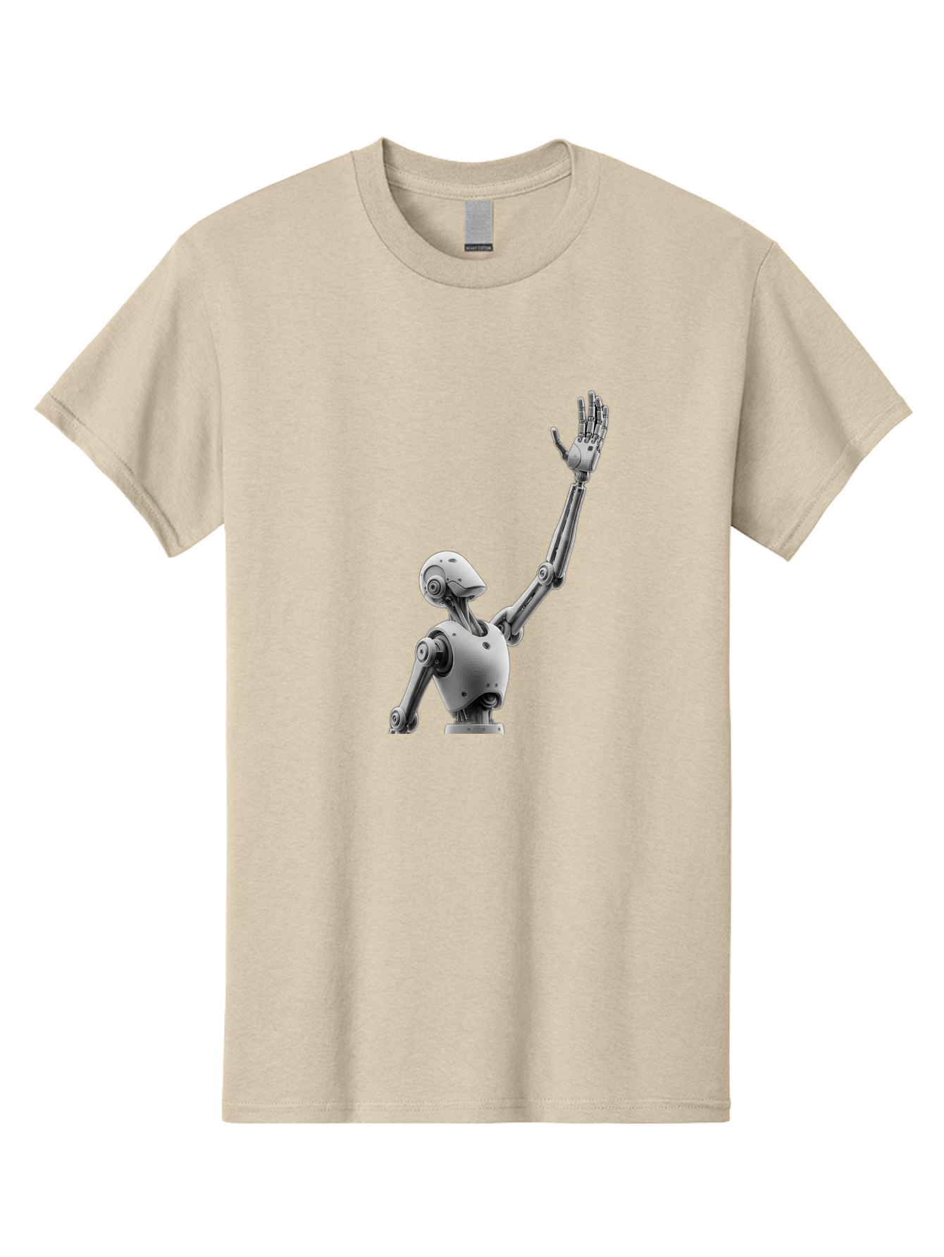 Robot-Waving Men'S Graphic Tee, 100% Cotton, Comfortable Casual Summer Wear, Machine Washable, Robot Waving Hand, Humanoid Robot, Robotic Arm, Mechanical Body, Futuristic Technology, Artificial Intelligence, Robot Greeting Bab358 23