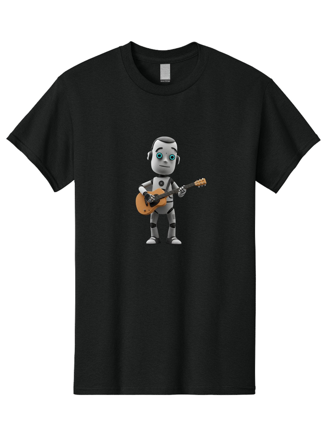 Robot-With-Guitar Men'S Graphic Tee, 100% Cotton, Comfortable Casual Summer Wear, Machine Washable, Robot Character, Playing Acoustic Guitar, Digital Art, Futuristic Design, Music Technology, Robot Musician, Cartoon Style, Blue Eyes, Bab359 8