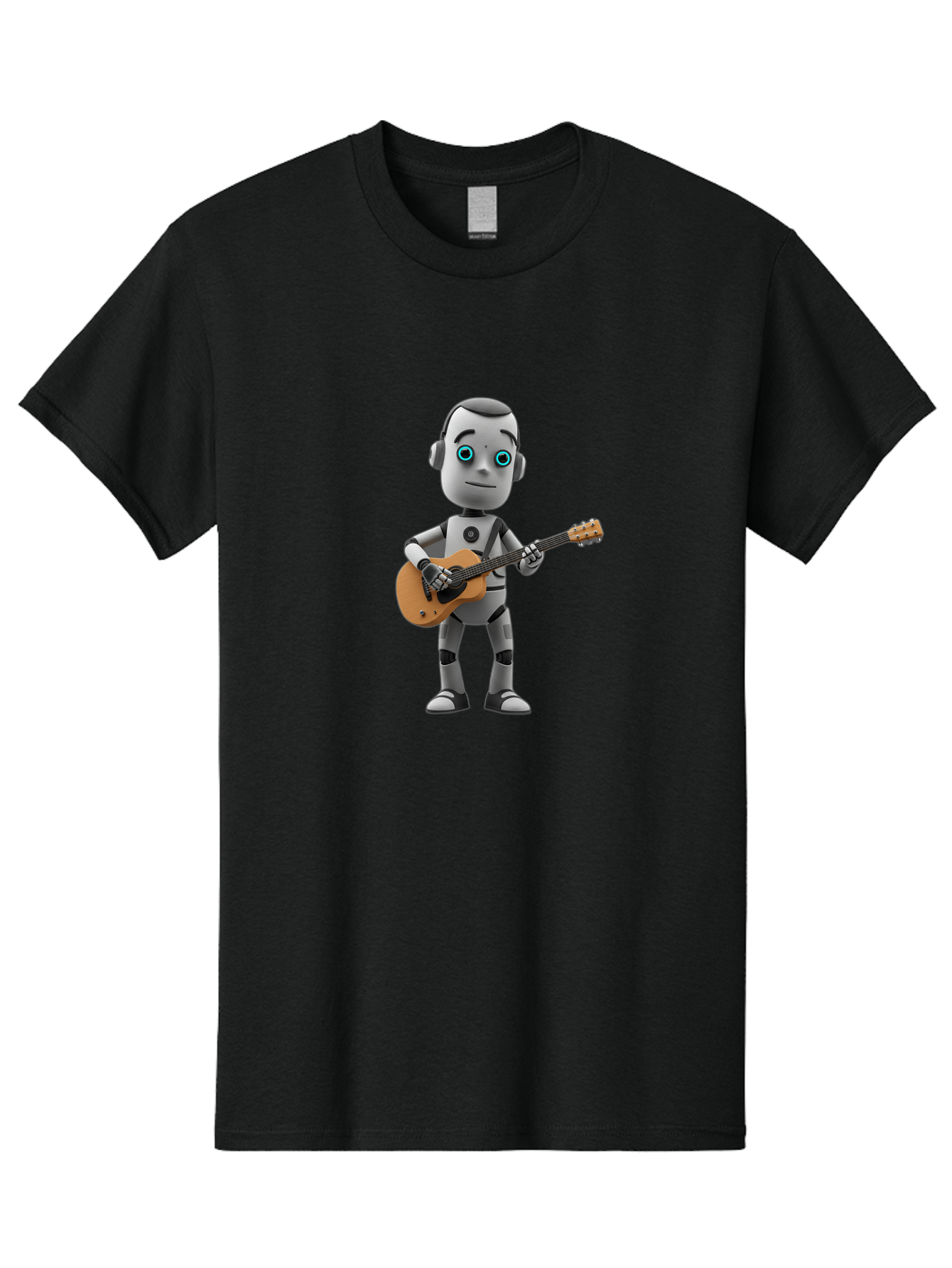 Robot-With-Guitar Men'S Graphic Tee, 100% Cotton, Comfortable Casual Summer Wear, Machine Washable, Robot Character, Playing Acoustic Guitar, Digital Art, Futuristic Design, Music Technology, Robot Musician, Cartoon Style, Blue Eyes, Bab359 11