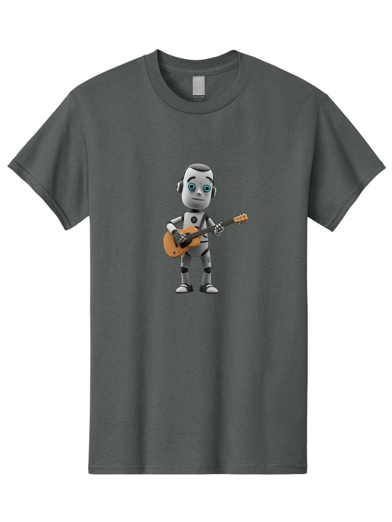 Robot-With-Guitar Men'S Graphic Tee, 100% Cotton, Comfortable Casual Summer Wear, Machine Washable, Robot Character, Playing Acoustic Guitar, Digital Art, Futuristic Design, Music Technology, Robot Musician, Cartoon Style, Blue Eyes, Bab359 11