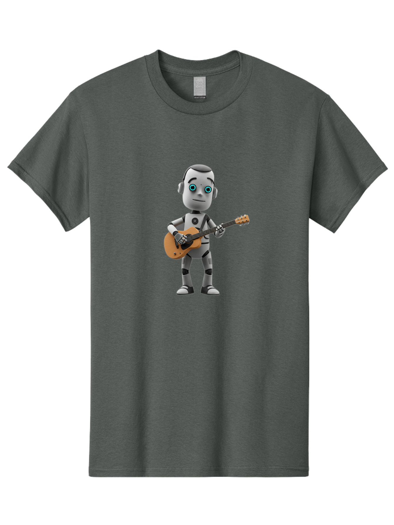 Robot-With-Guitar Men'S Graphic Tee, 100% Cotton, Comfortable Casual Summer Wear, Machine Washable, Robot Character, Playing Acoustic Guitar, Digital Art, Futuristic Design, Music Technology, Robot Musician, Cartoon Style, Blue Eyes, Bab359 7