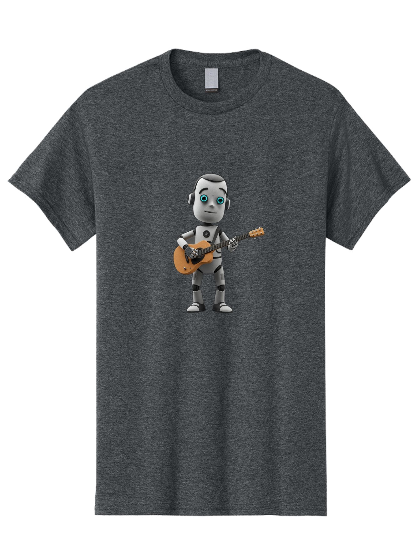 Robot-With-Guitar Men'S Graphic Tee, 100% Cotton, Comfortable Casual Summer Wear, Machine Washable, Robot Character, Playing Acoustic Guitar, Digital Art, Futuristic Design, Music Technology, Robot Musician, Cartoon Style, Blue Eyes, Bab359 15