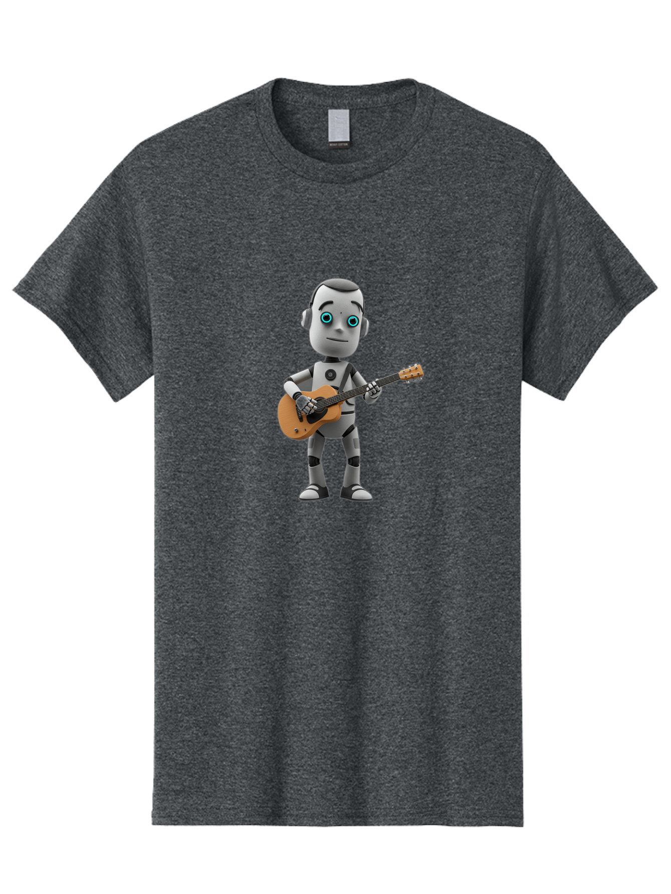 Robot-With-Guitar Men'S Graphic Tee, 100% Cotton, Comfortable Casual Summer Wear, Machine Washable, Robot Character, Playing Acoustic Guitar, Digital Art, Futuristic Design, Music Technology, Robot Musician, Cartoon Style, Blue Eyes, Bab359
