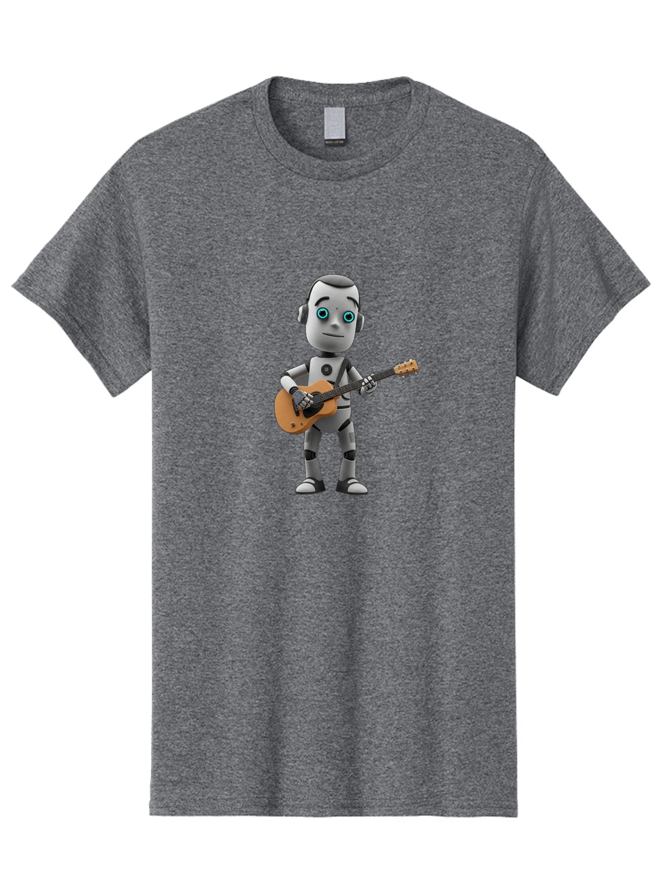 Robot-With-Guitar Men'S Graphic Tee, 100% Cotton, Comfortable Casual Summer Wear, Machine Washable, Robot Character, Playing Acoustic Guitar, Digital Art, Futuristic Design, Music Technology, Robot Musician, Cartoon Style, Blue Eyes, Bab359 5