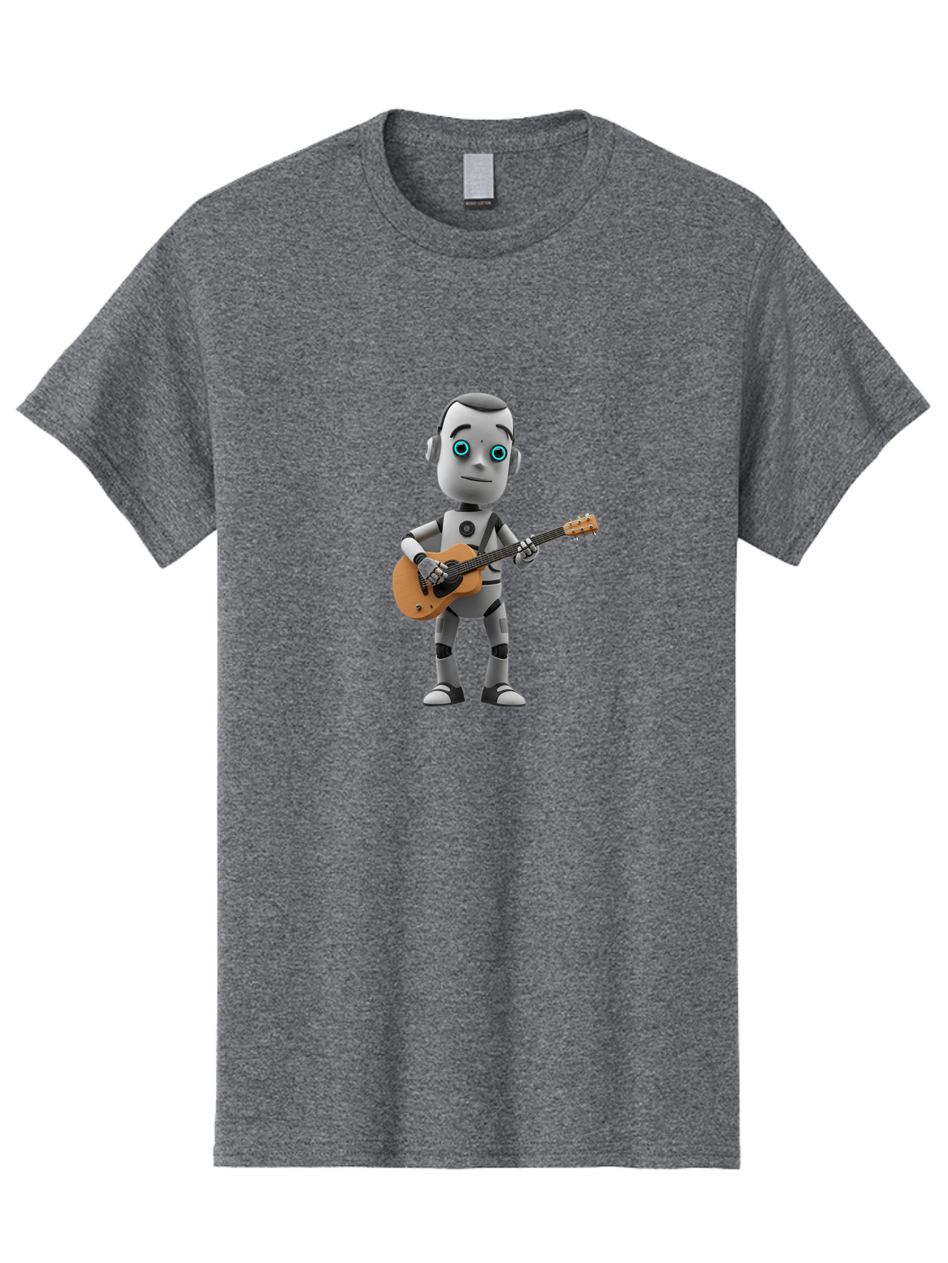 Robot-With-Guitar Men'S Graphic Tee, 100% Cotton, Comfortable Casual Summer Wear, Machine Washable, Robot Character, Playing Acoustic Guitar, Digital Art, Futuristic Design, Music Technology, Robot Musician, Cartoon Style, Blue Eyes, Bab359 15