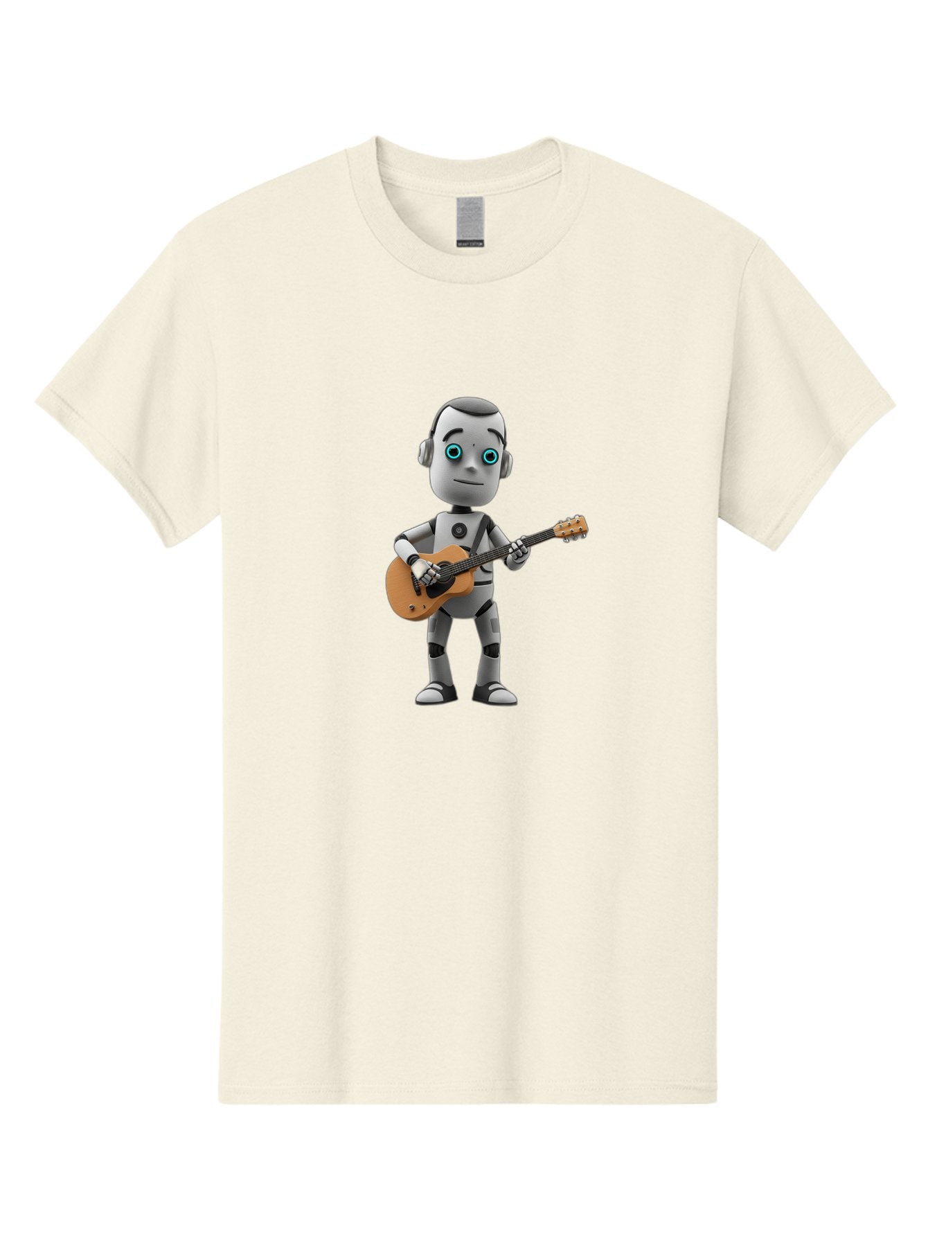 Robot-With-Guitar Men'S Graphic Tee, 100% Cotton, Comfortable Casual Summer Wear, Machine Washable, Robot Character, Playing Acoustic Guitar, Digital Art, Futuristic Design, Music Technology, Robot Musician, Cartoon Style, Blue Eyes, Bab359 7