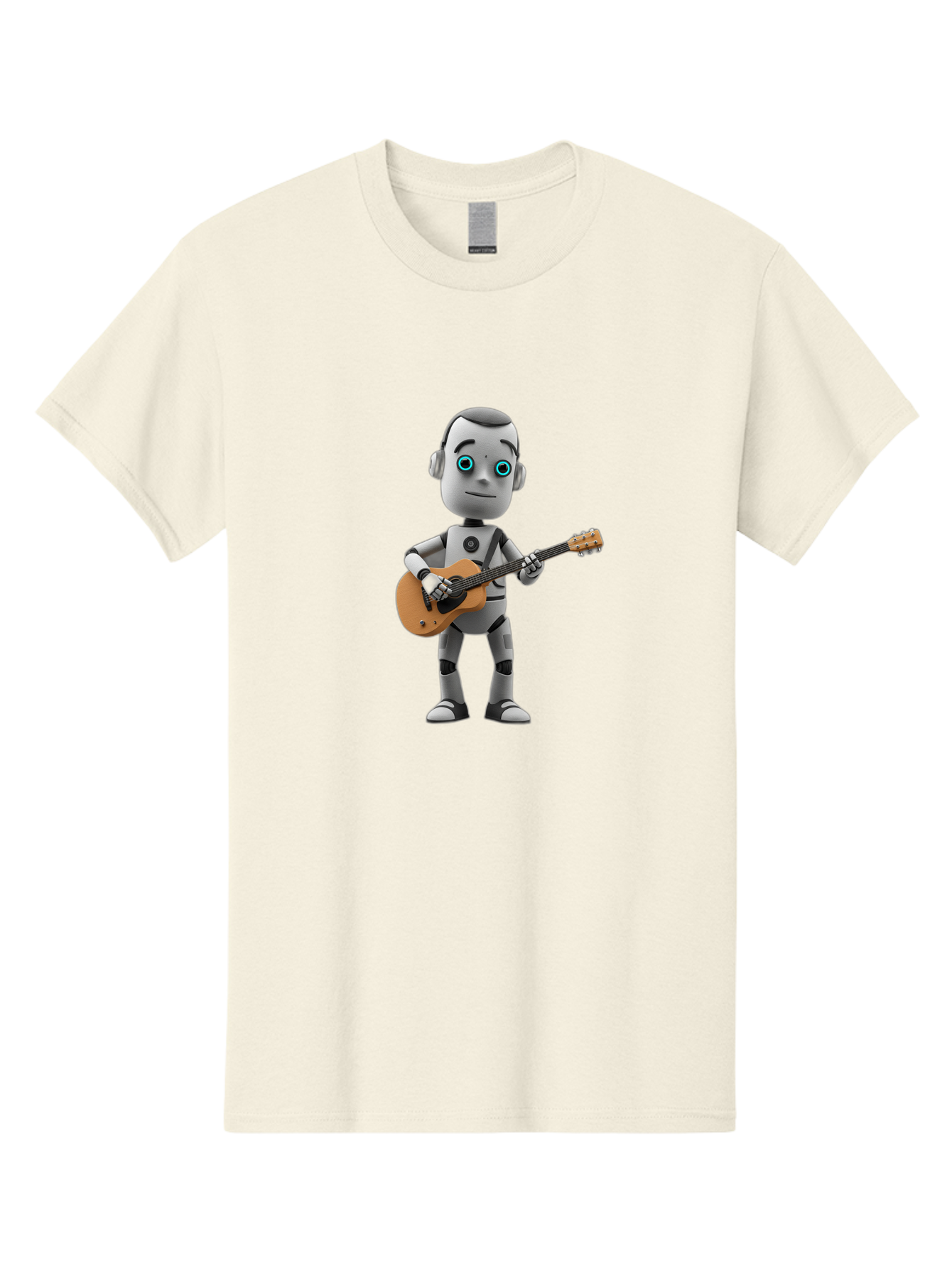 Robot-With-Guitar Men'S Graphic Tee, 100% Cotton, Comfortable Casual Summer Wear, Machine Washable, Robot Character, Playing Acoustic Guitar, Digital Art, Futuristic Design, Music Technology, Robot Musician, Cartoon Style, Blue Eyes, Bab359 25
