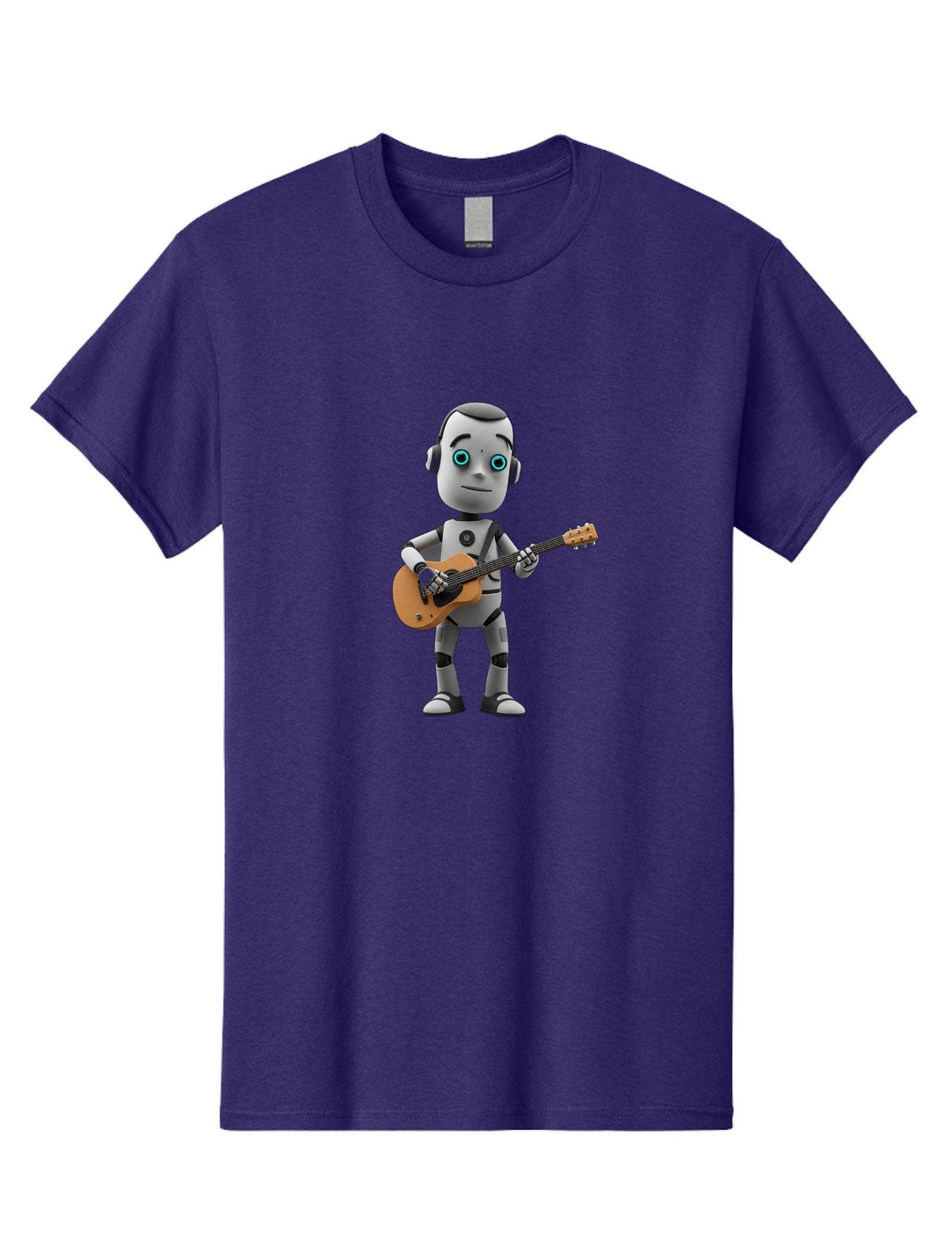 Robot-With-Guitar Men'S Graphic Tee, 100% Cotton, Comfortable Casual Summer Wear, Machine Washable, Robot Character, Playing Acoustic Guitar, Digital Art, Futuristic Design, Music Technology, Robot Musician, Cartoon Style, Blue Eyes, Bab359 6