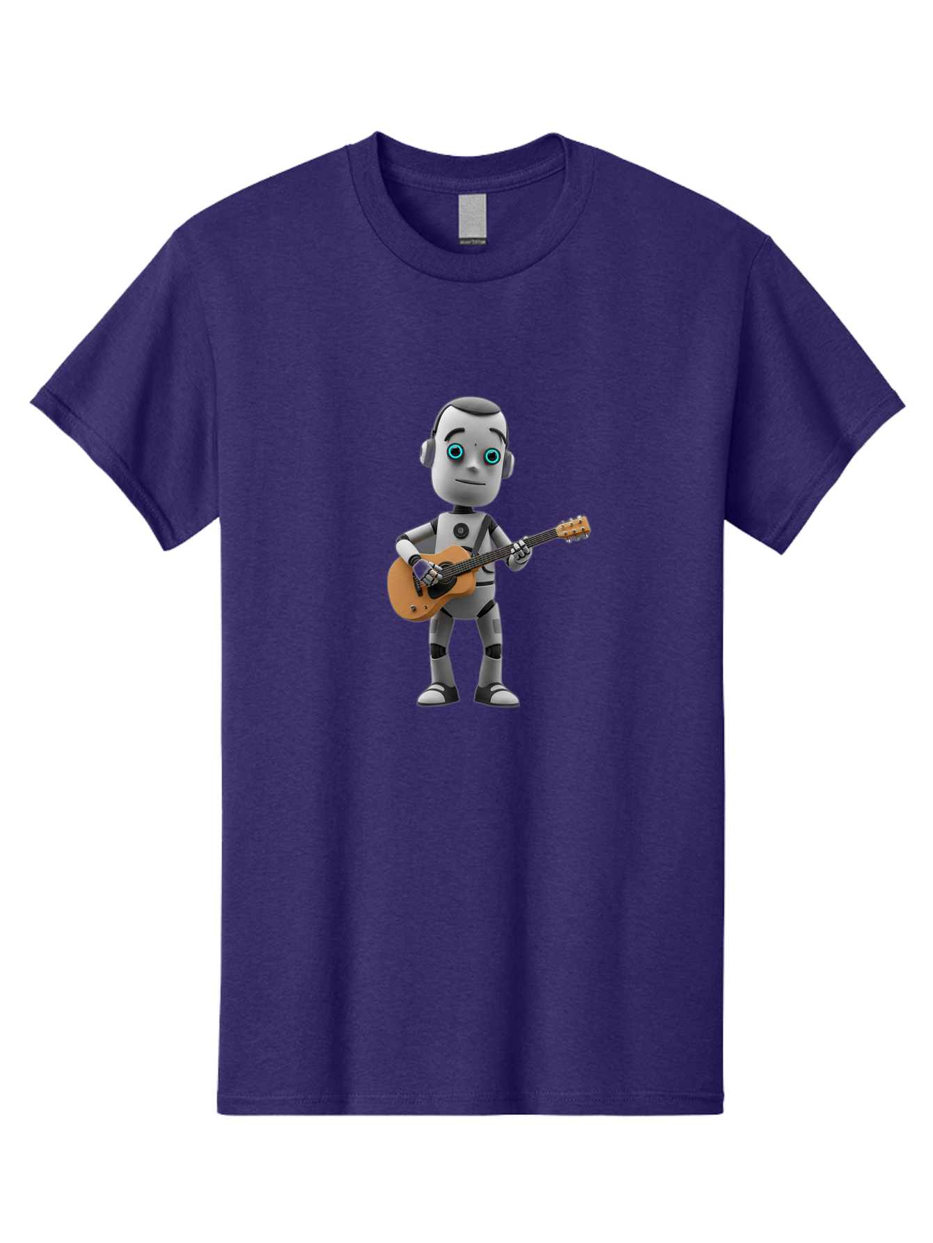 Robot-With-Guitar Men'S Graphic Tee, 100% Cotton, Comfortable Casual Summer Wear, Machine Washable, Robot Character, Playing Acoustic Guitar, Digital Art, Futuristic Design, Music Technology, Robot Musician, Cartoon Style, Blue Eyes, Bab359 13