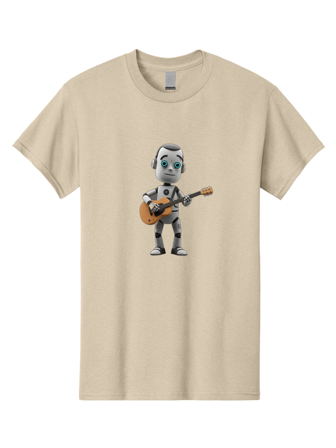 Robot-With-Guitar Men'S Graphic Tee, 100% Cotton, Comfortable Casual Summer Wear, Machine Washable, Robot Character, Playing Acoustic Guitar, Digital Art, Futuristic Design, Music Technology, Robot Musician, Cartoon Style, Blue Eyes, Bab359 12