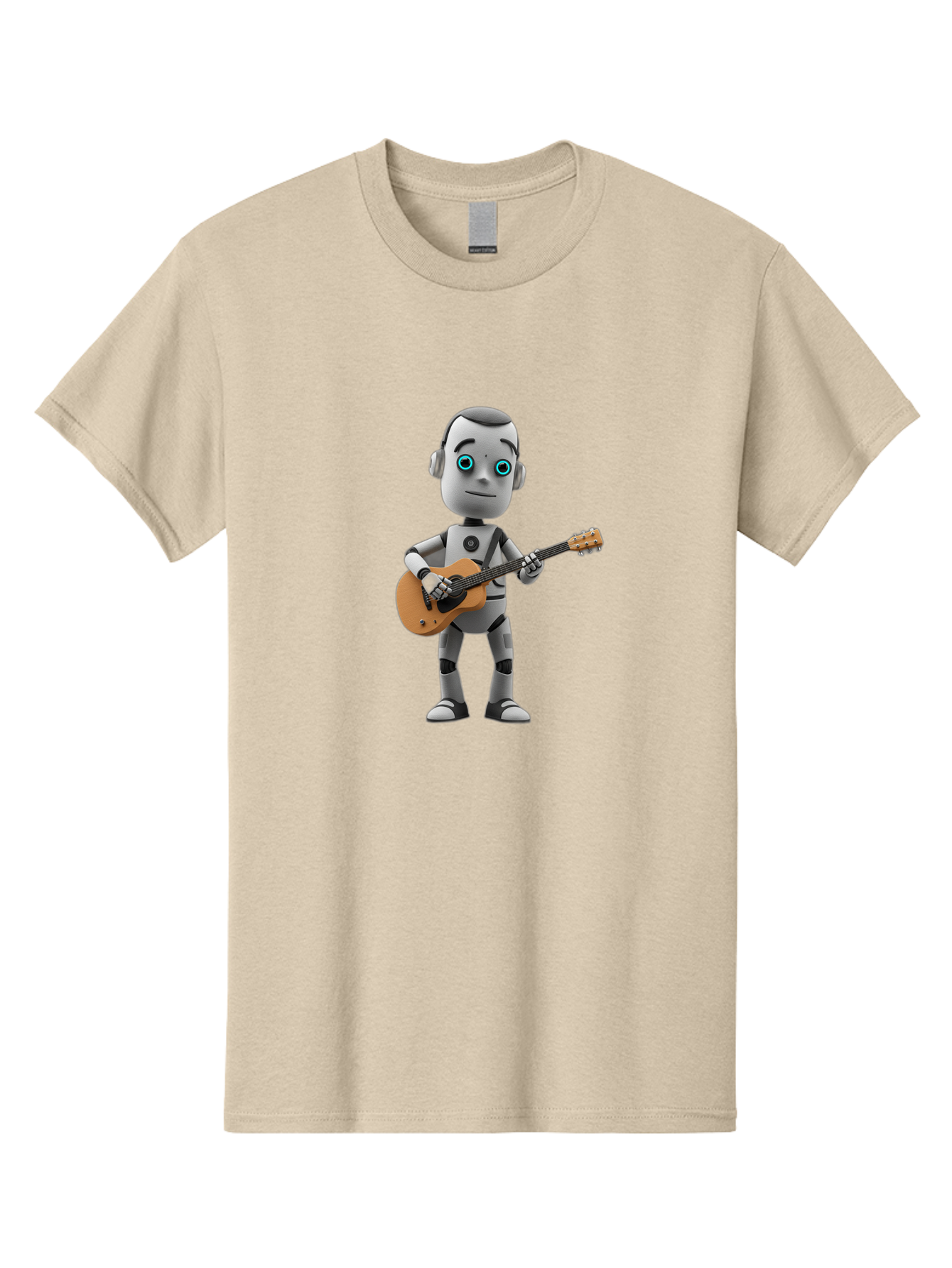 Robot-With-Guitar Men'S Graphic Tee, 100% Cotton, Comfortable Casual Summer Wear, Machine Washable, Robot Character, Playing Acoustic Guitar, Digital Art, Futuristic Design, Music Technology, Robot Musician, Cartoon Style, Blue Eyes, Bab359 5