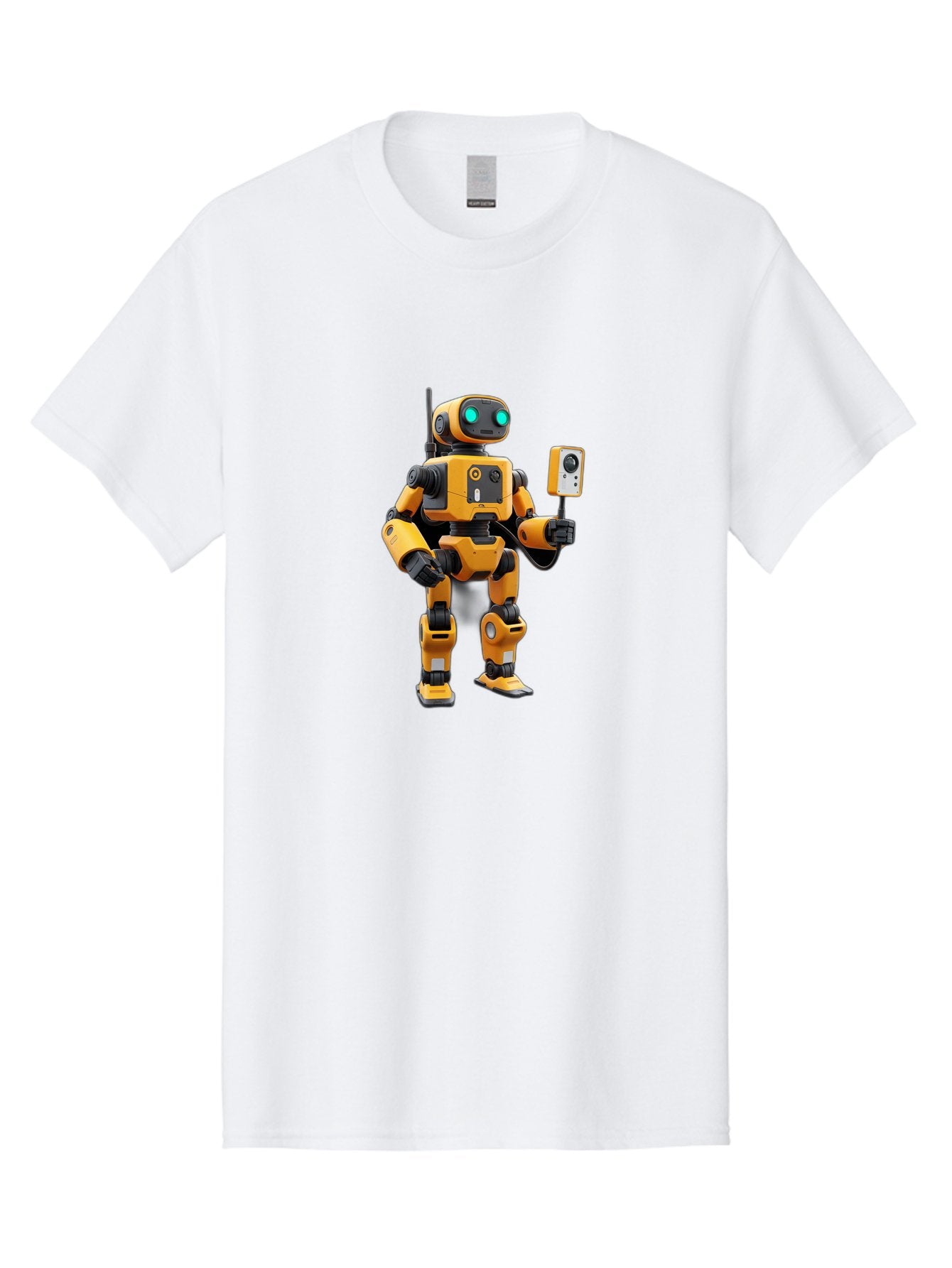 Robot-With-Selfie-Stick Men'S Graphic Tee, 100% Cotton, Comfortable Casual Summer Wear, Machine Washable, Robotic Figure, Humanoid Robot, Artificial Intelligence, Futuristic Technology, Robot Holding Device, Mechanical Limbs, Bab360