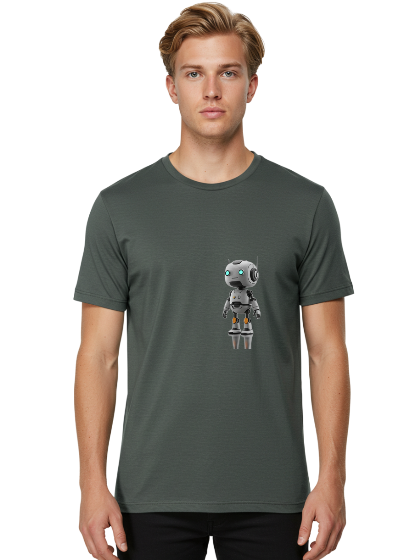 Robot Men'S Graphic Tee, 100% Cotton, Comfortable Casual Summer Wear, Machine Washable, Gray Robot, Artificial Intelligence, Futuristic Design, Robotic Technology, Mechanical Body, Glowing Blue Eyes, Robotic Head, Futuristic Character Bab361 22